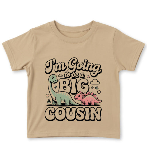 Beige t-shirt with dinosaur graphics and text on a white background