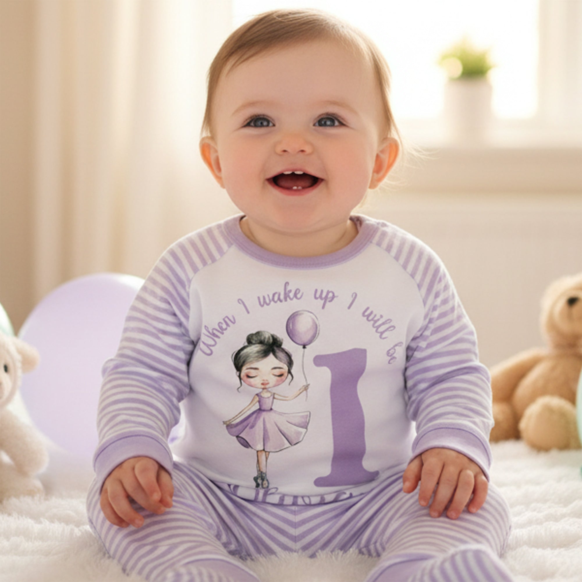 Personalised Ballerina Birthday Pyjamas – Custom Age & Name – Purple