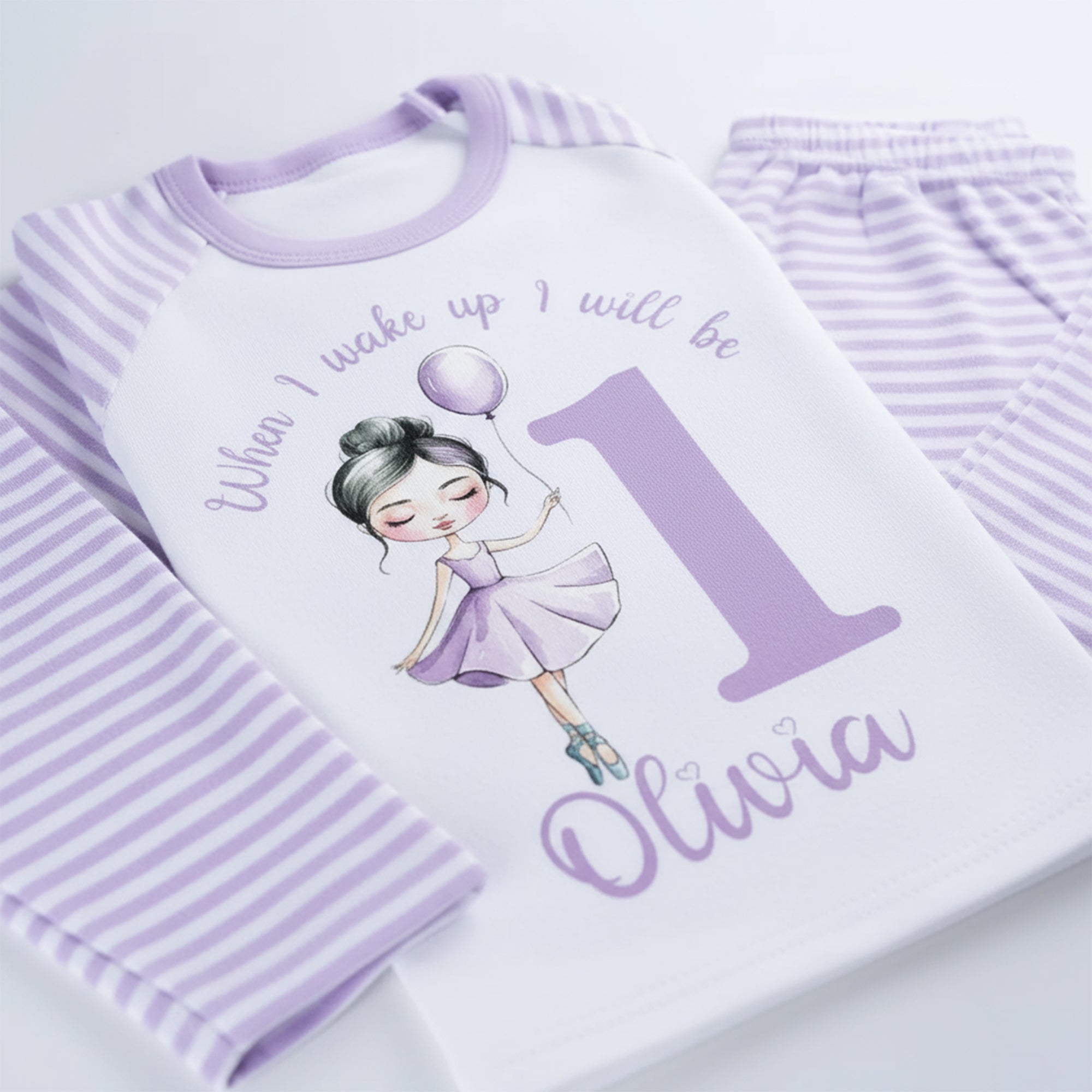Personalised Ballerina Birthday Pyjamas – Custom Age & Name – Purple