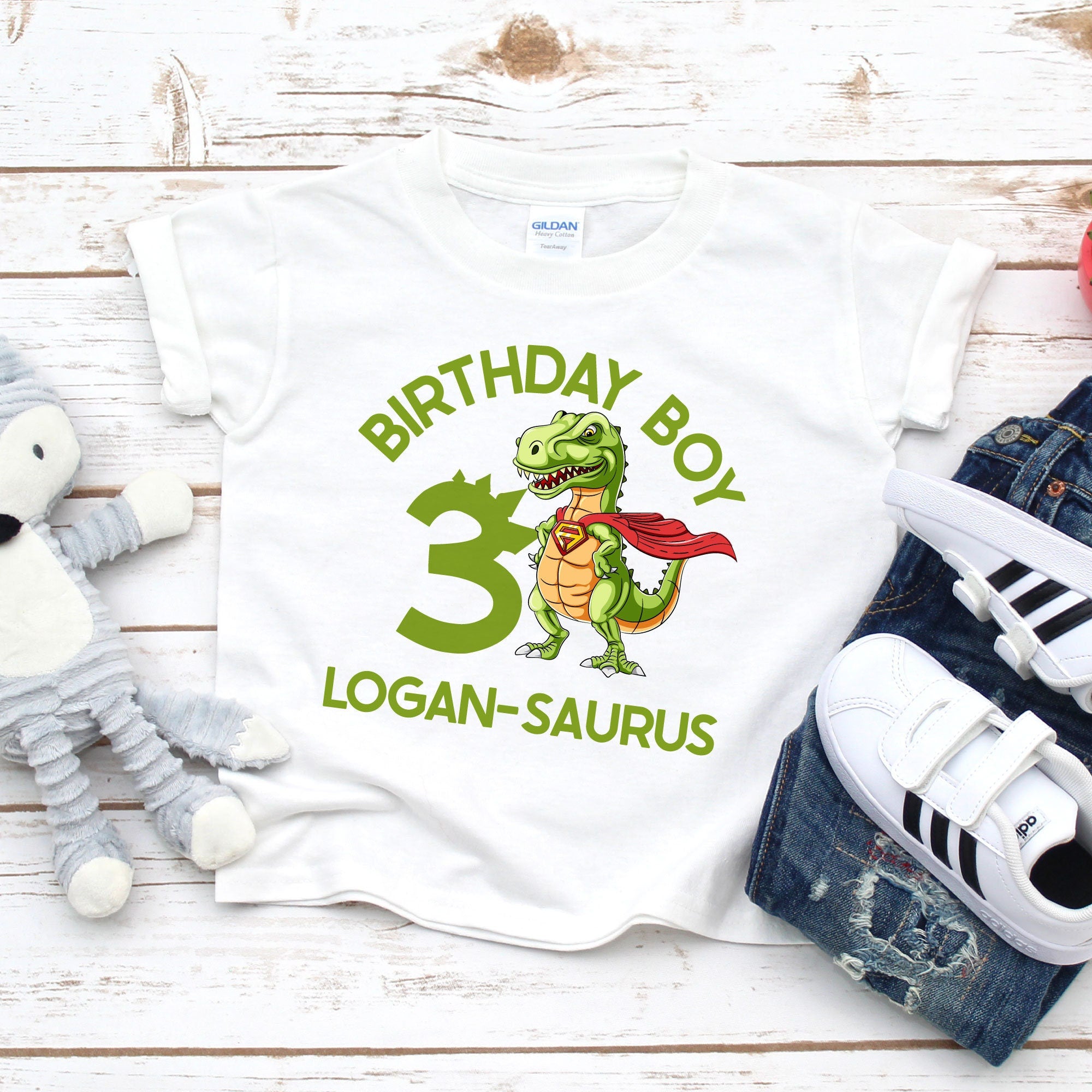 Cute Personalised dinosaur kids birthday t-shirt | custom name birthday boy t shirt, top, t rex, birthday gift, boy, girl, safari theme