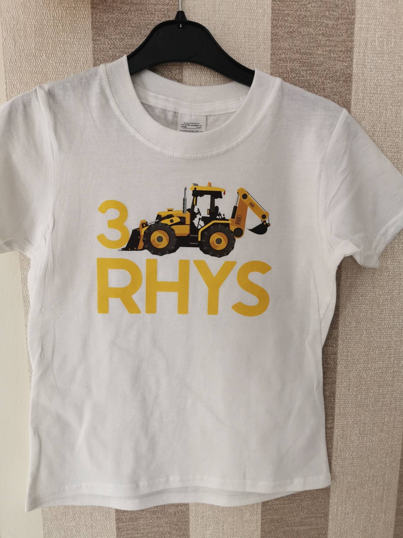 Personalised digger kids birthday t-shirt, custom name birthday boy t shirt, top, diggers, birthday gift, boy, girl, construction themed