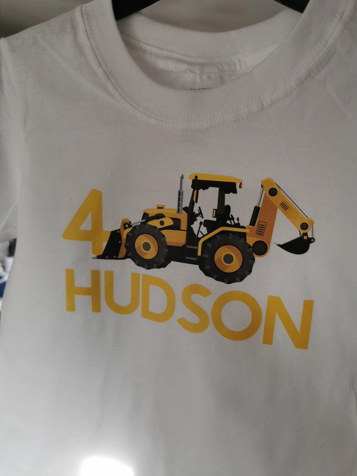 Personalised digger kids birthday t-shirt, custom name birthday boy t shirt, top, diggers, birthday gift, boy, girl, construction themed