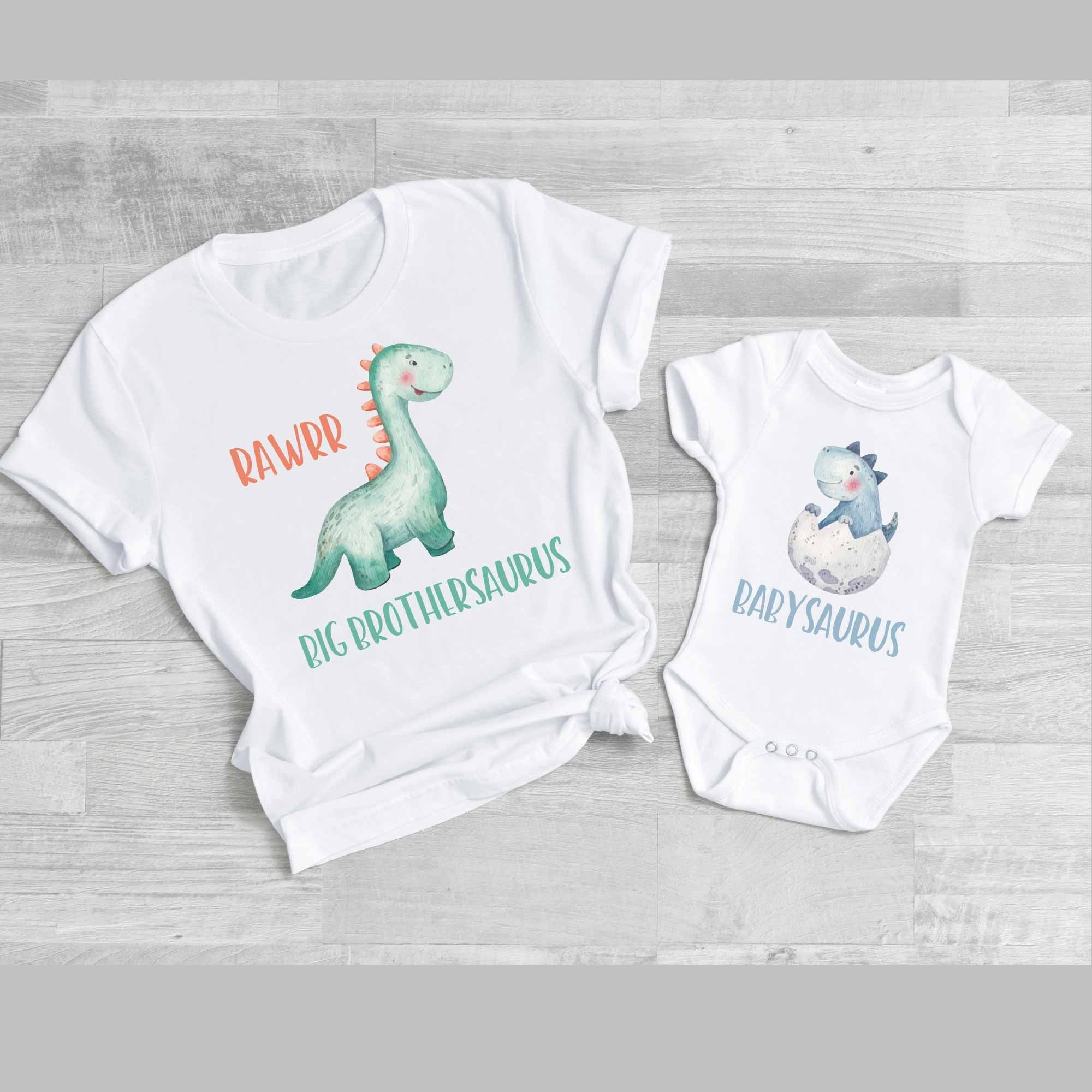 Big Brothersaurus & Babysaurus Set, children matching Tshirt, Boys Dinosaur Tshirt, Brothers Matching Shirt