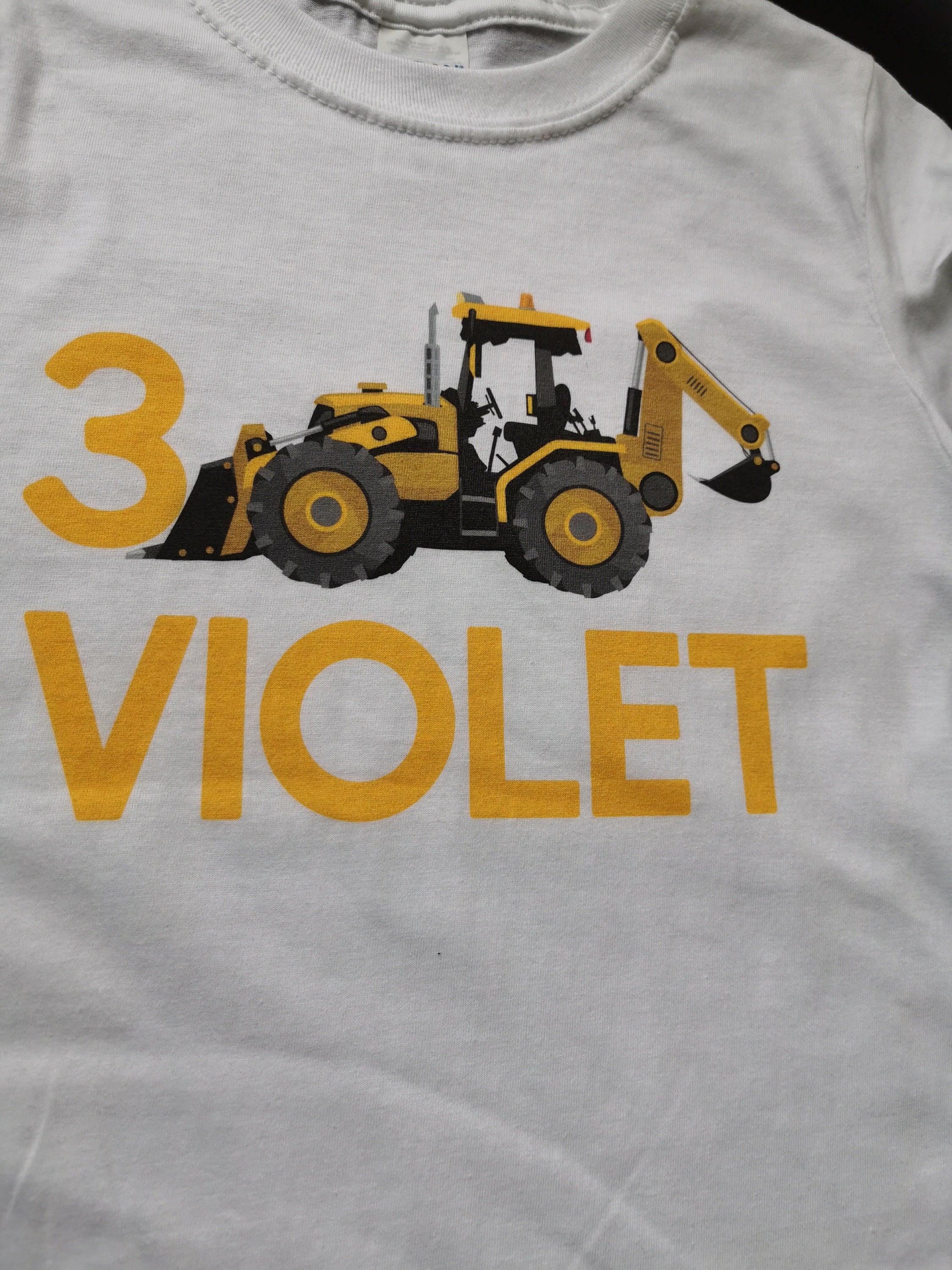 Personalised digger kids birthday t-shirt, custom name birthday boy t shirt, top, diggers, birthday gift, boy, girl, construction themed