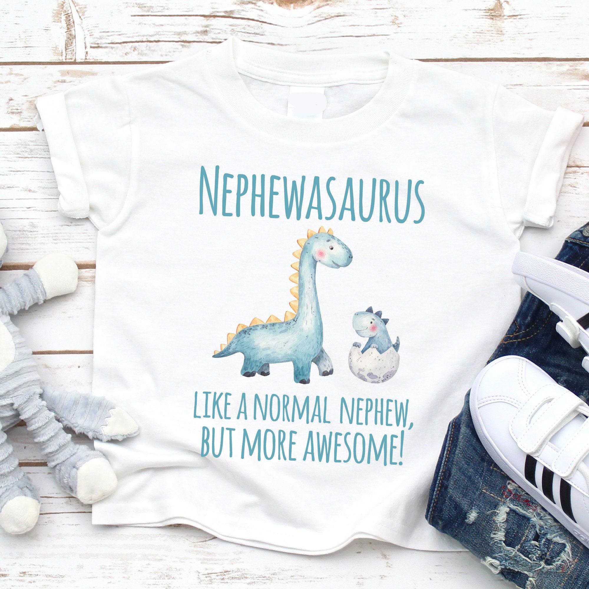 Nephew Dinosaur Tshirt for Kids or a baby, Nephewasaurus Children or Toddler gift idea for a new baby announcement