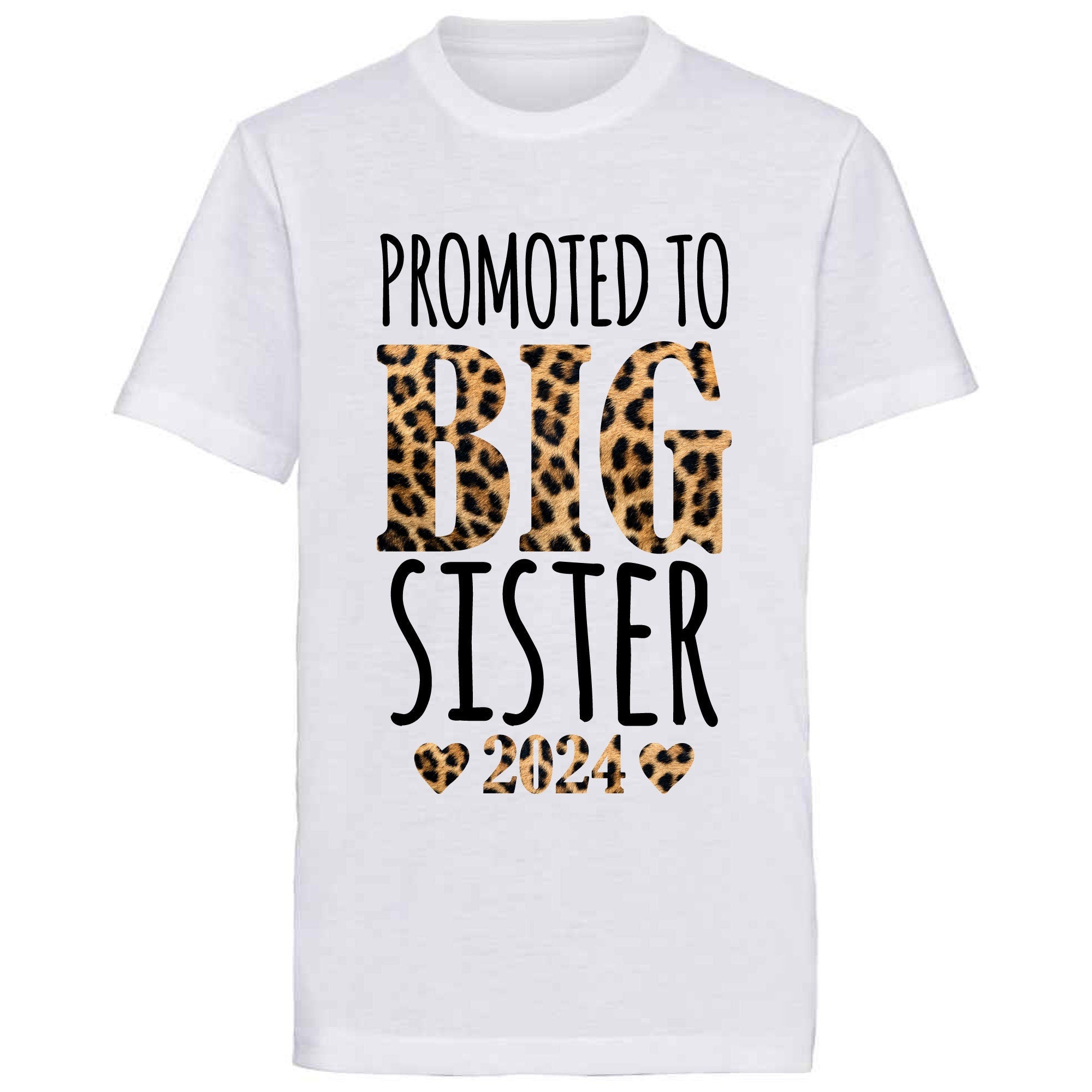 Promoted to Big Sister 2024 – New Baby Announcement Idea T-Shirt for Daughter in Leopard Print
