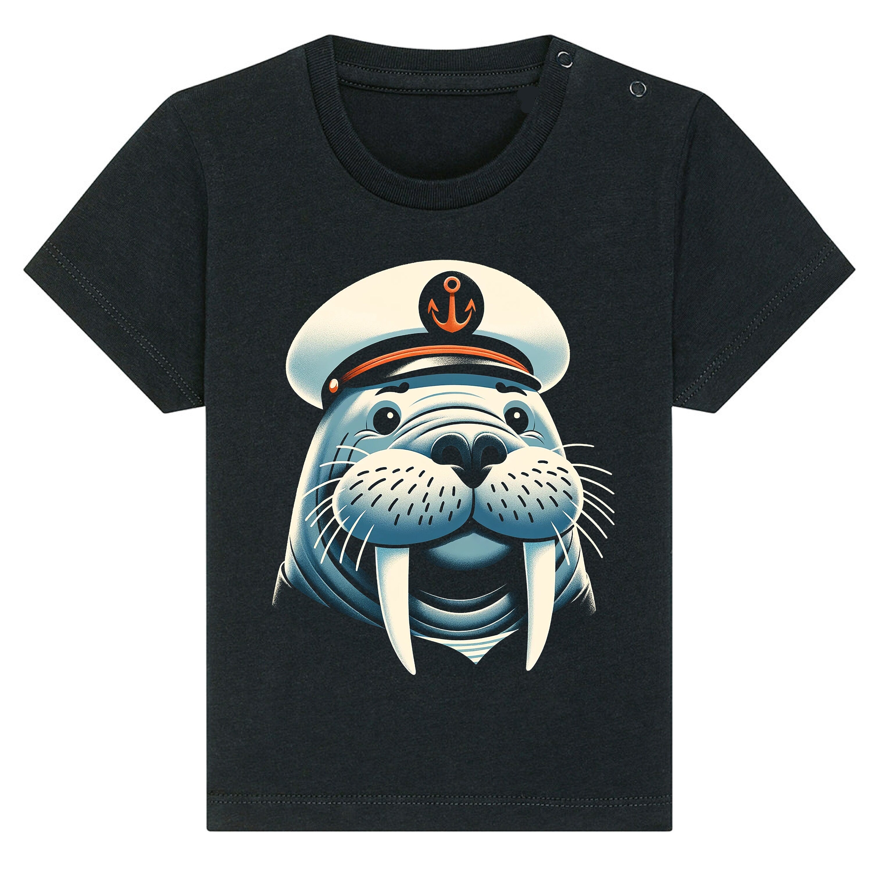 Captain Walrus Graphic Kids T-Shirt - Organic Nautical Theme Tee - Cartoon Marine Captain Shirt for Children - Unique Gift