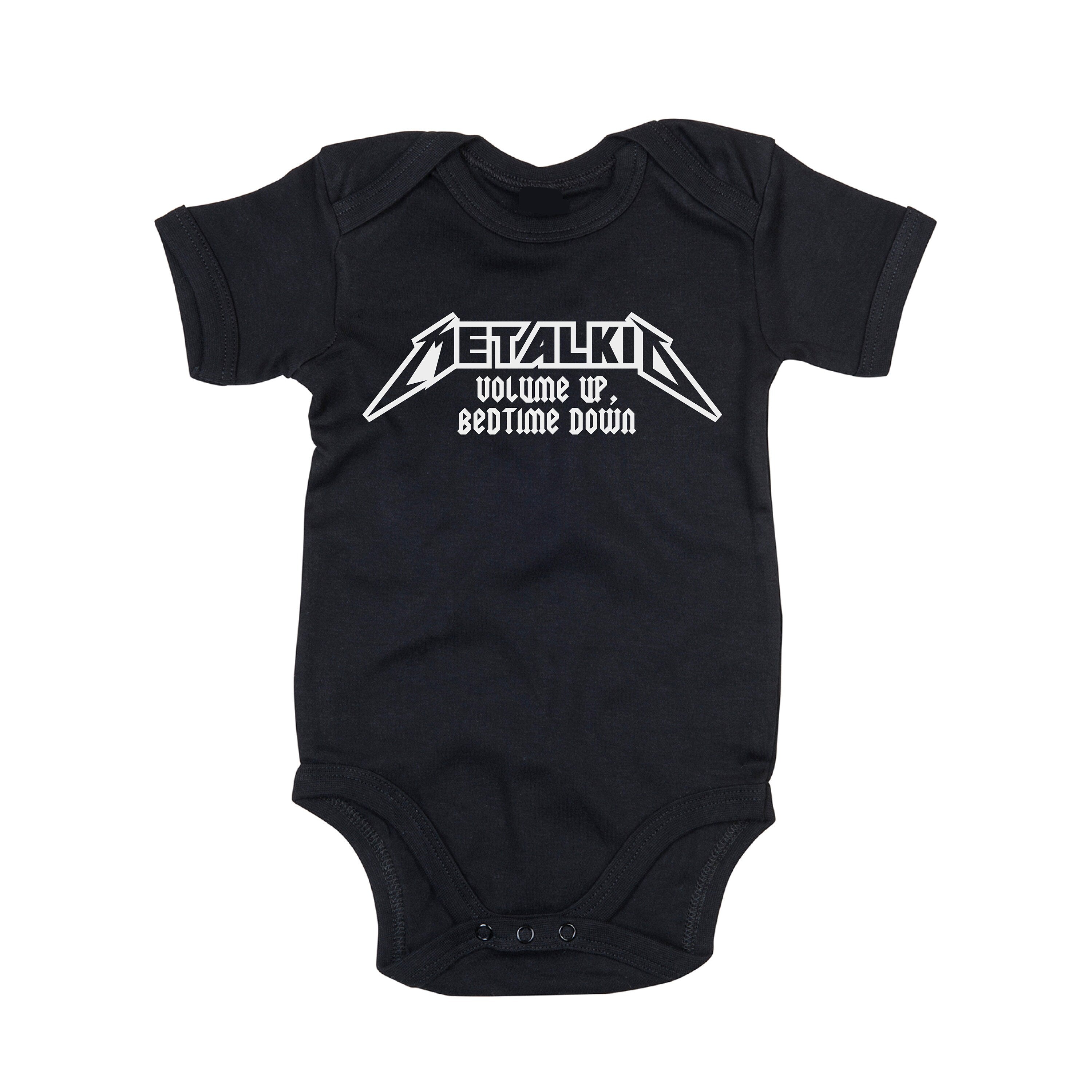 METALKID Black Baby Babygrow - 'Volume Up, BEDTIME DOWN' Rock & Roll Onesie
