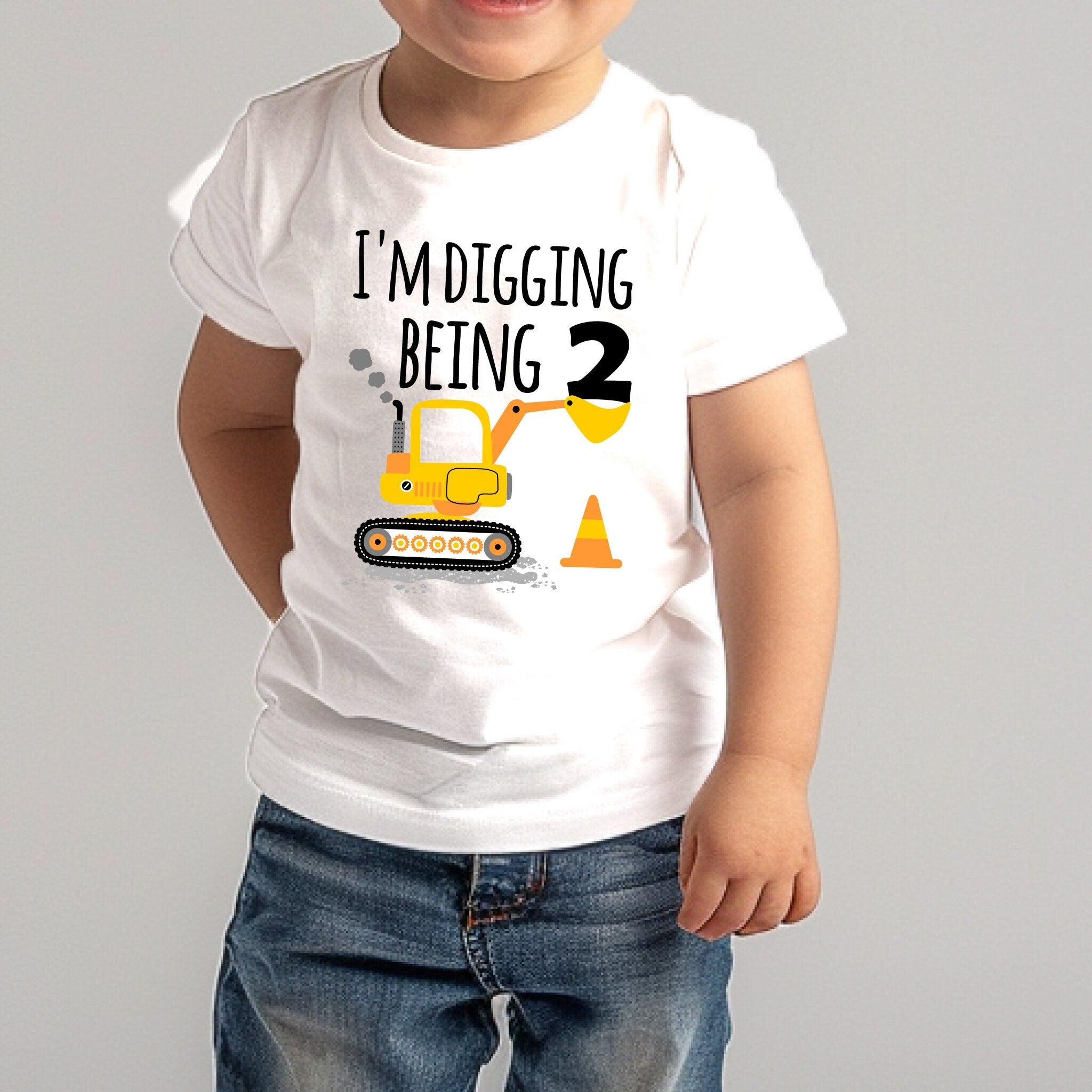 Im digging being 3 construction digger birthday shirt with custom name and age, construction themed boys birthday outfit, 2nd, 3rd birthday