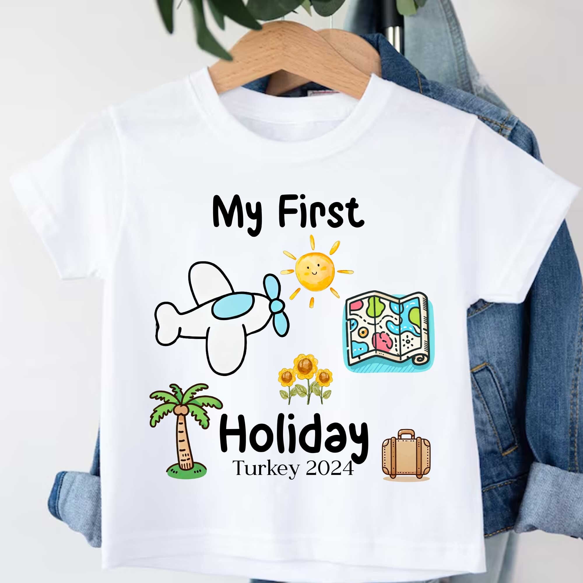 My First Holiday" Kids' Personalised T-Shirt – 2024 – Perfect for First Vacation Memories