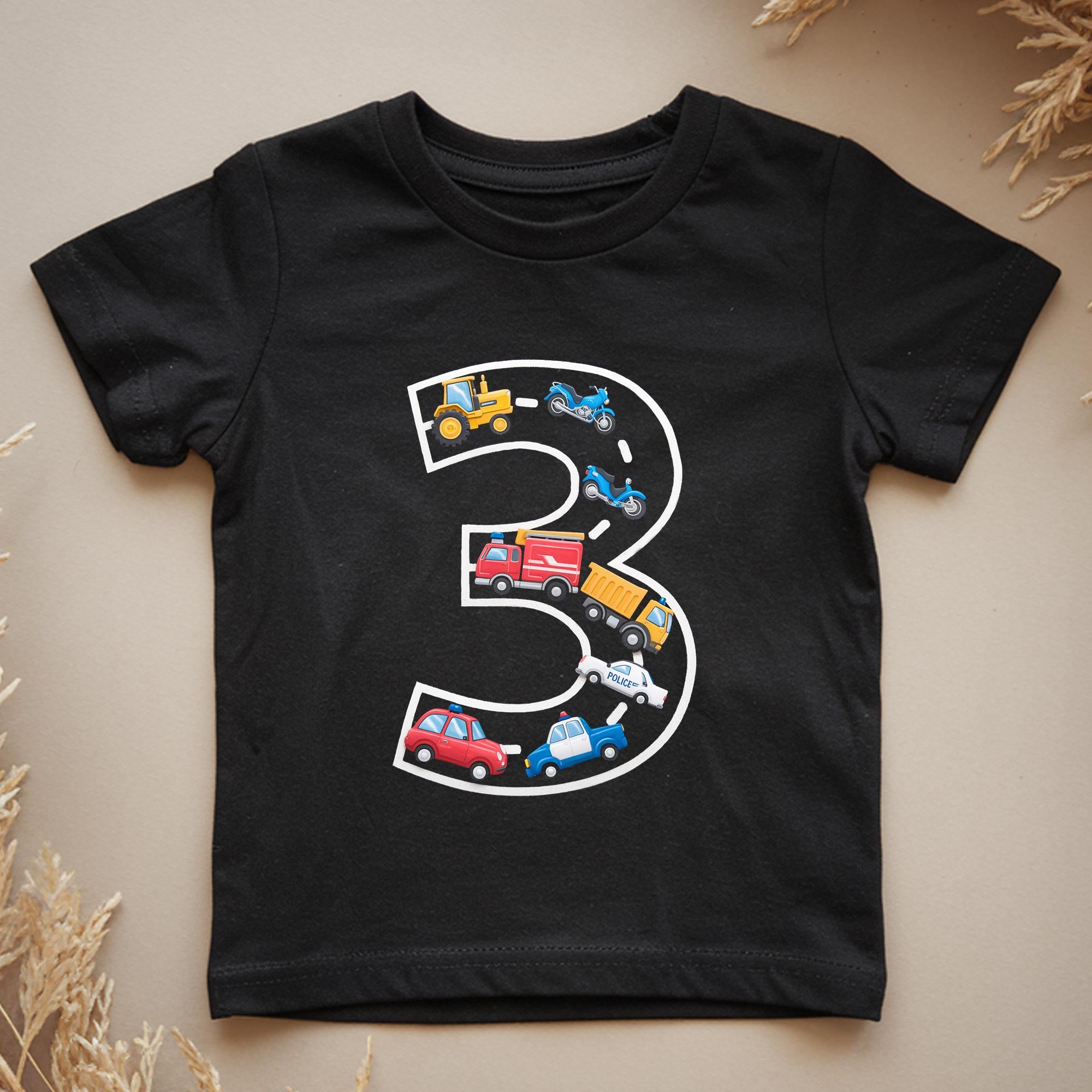 3rd Birthday T-Shirt | Boys Cars | Vehicles 3 Years Birthday T-Shirt