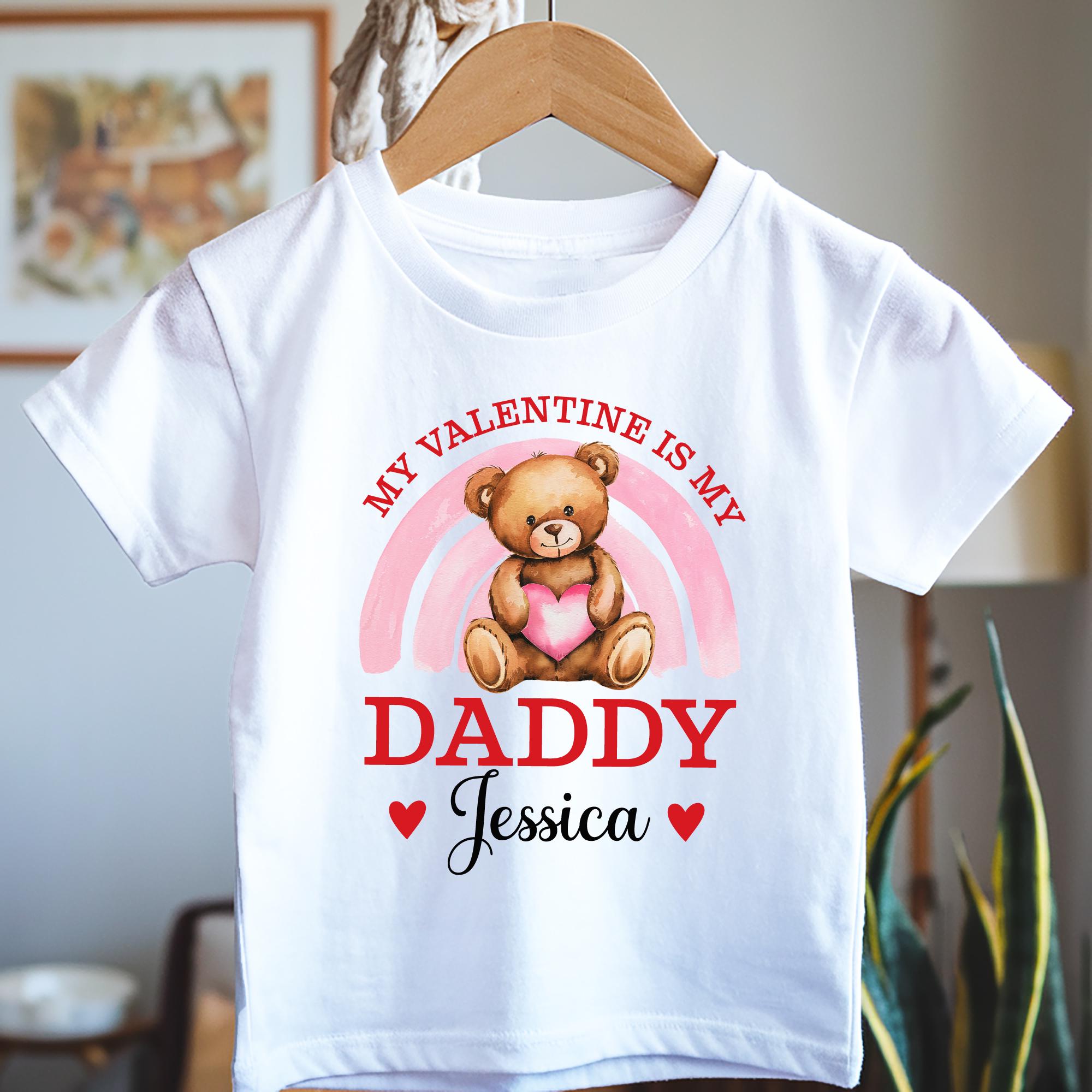 Personalised My Valentine Is My Daddy Outfit – Teddy & Rainbow Design