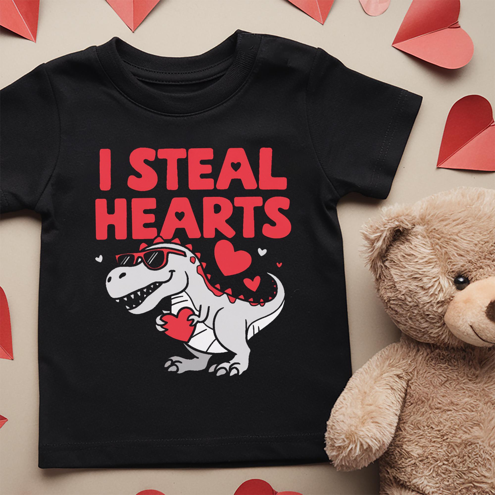 Trendy Tykes I steal hearts dinosaurs valentines day t shirt for boys