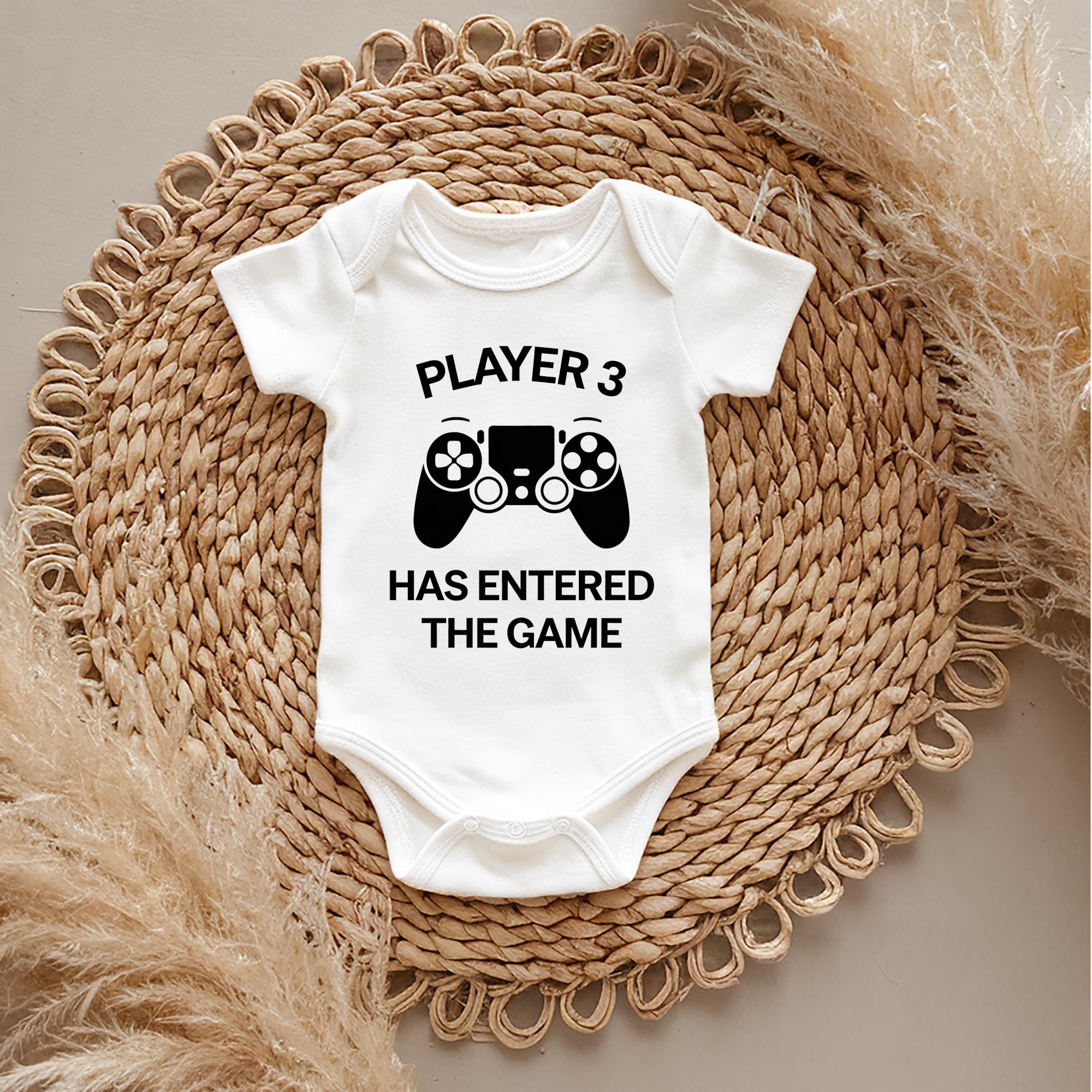 Trendy Tykes Player 3 has entered the game new baby announcement baby grow, vest