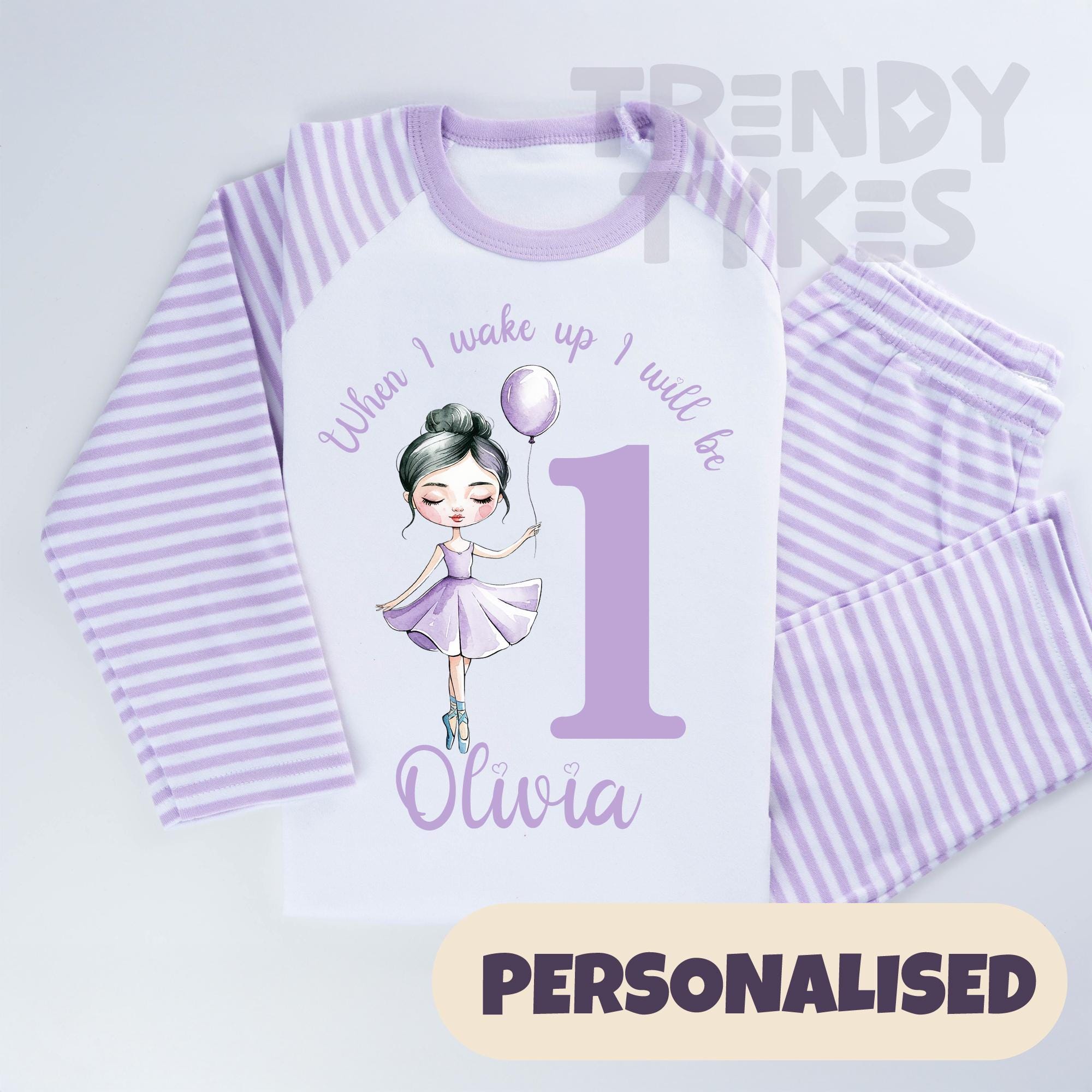 Personalised Purple Ballerina Birthday Pyjamas | Custom Name & Age Sleepwear | Girls One Pyjamas | 2nd Birthday Pyjamas |