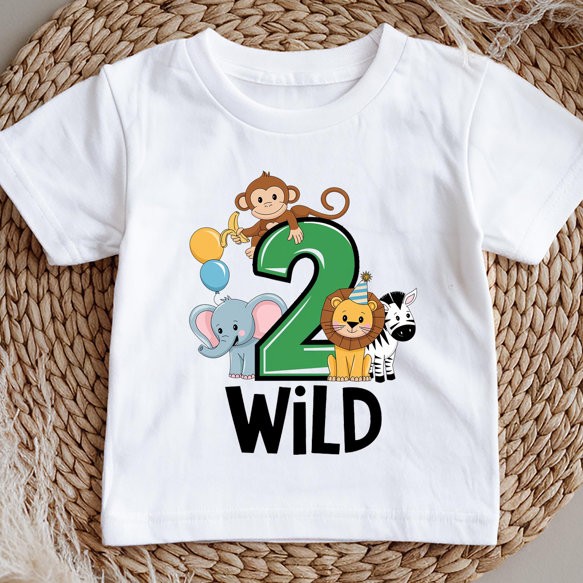 2 Wild Birthday Shirt | Safari Animal 2nd Birthday T-Shirt | Jungle Party Outfit for Toddlers | Wild Two Birthday Top | Boys Second