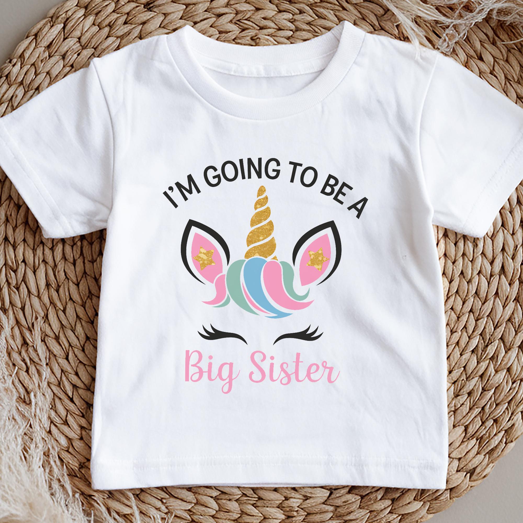 Unicorn Big Sister Shirt | I'm Going to Be a Big Sister Tee | Pastel Unicorn Sibling Reveal T-Shirt | Girls Pregnancy Announcement Top |