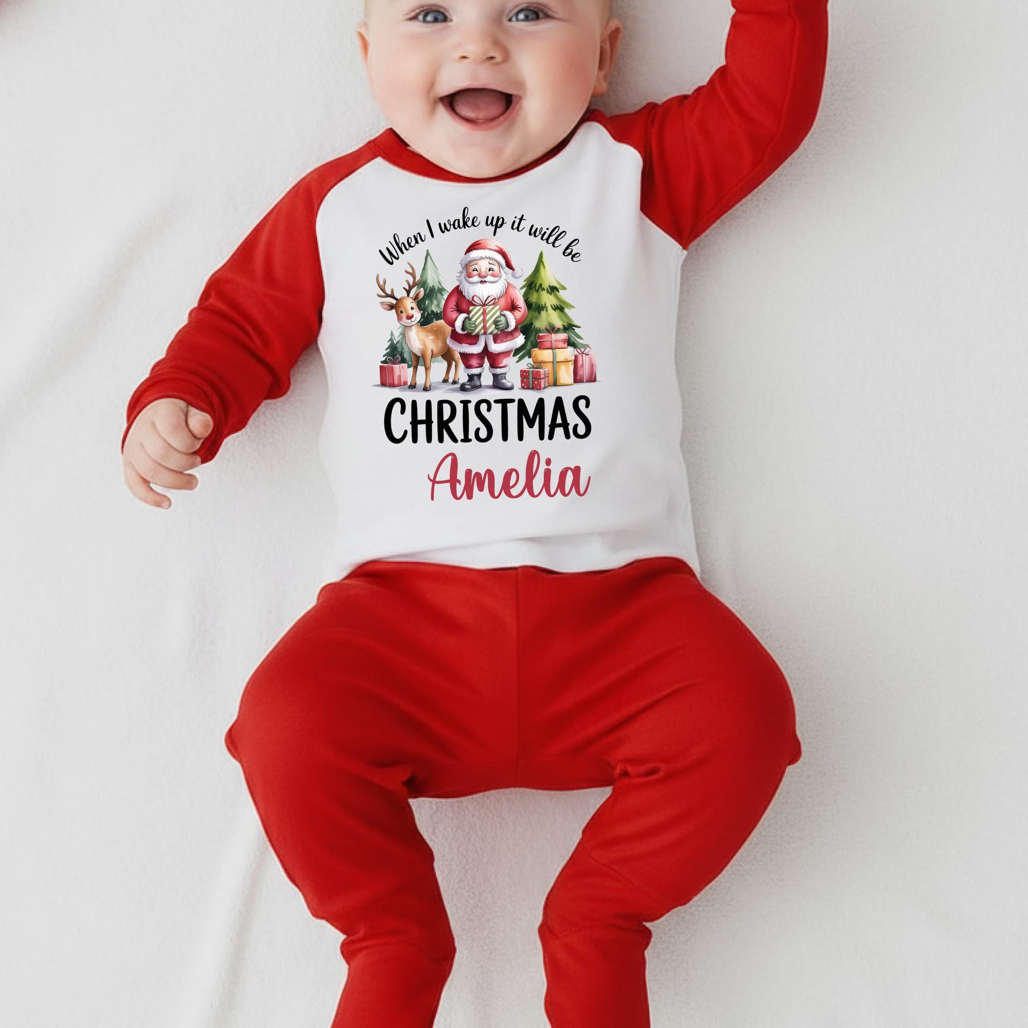 Personalised When I wake up will be Christmas | Sibling Matching Xmas Pjs | Siblings Matching Pyjamas | Toddler Christmas Pyjamas