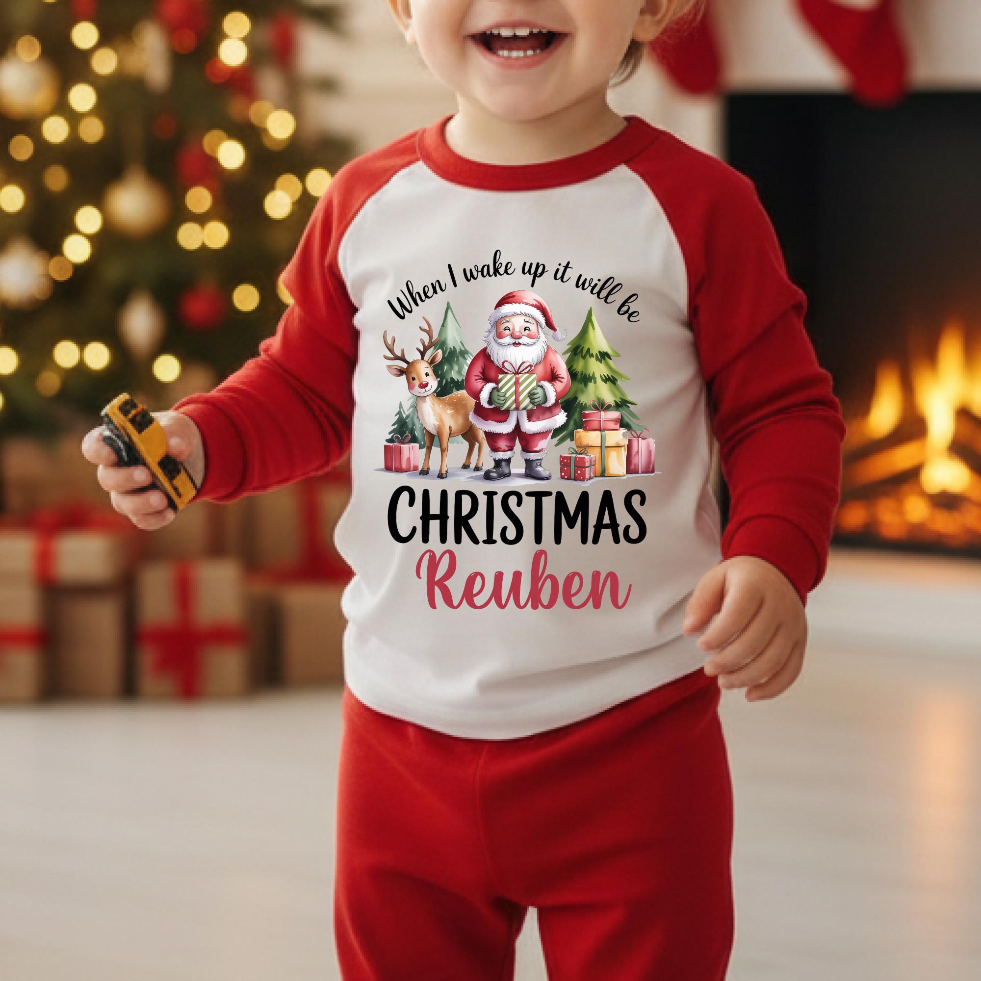 Personalised When I wake up will be Christmas | Sibling Matching Xmas Pjs | Siblings Matching Pyjamas | Toddler Christmas Pyjamas