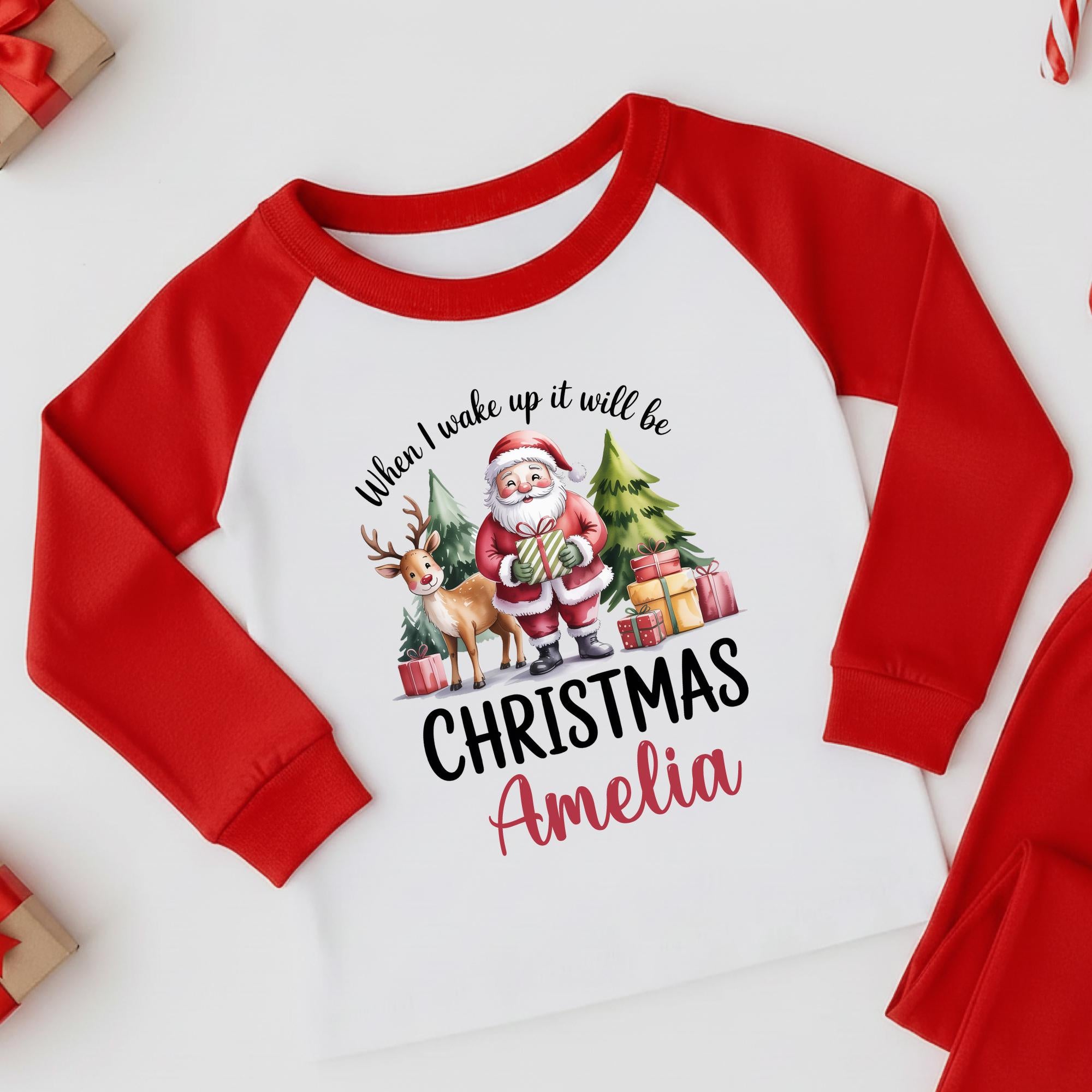 Personalised When I wake up will be Christmas | Sibling Matching Xmas Pjs | Siblings Matching Pyjamas | Toddler Christmas Pyjamas