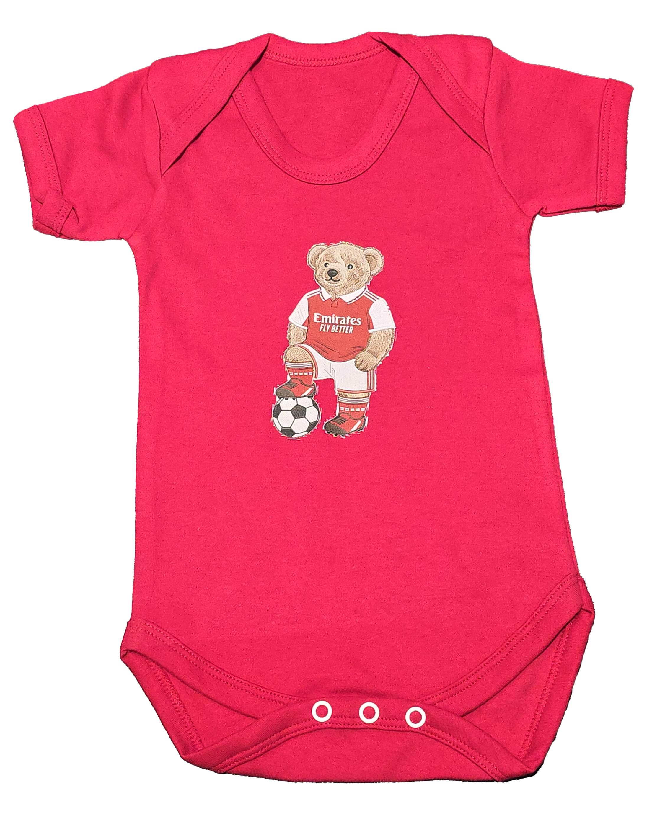 Red Football Bear Baby Vest | Cotton Romper | 0-3m to 18m | Sports Clothing