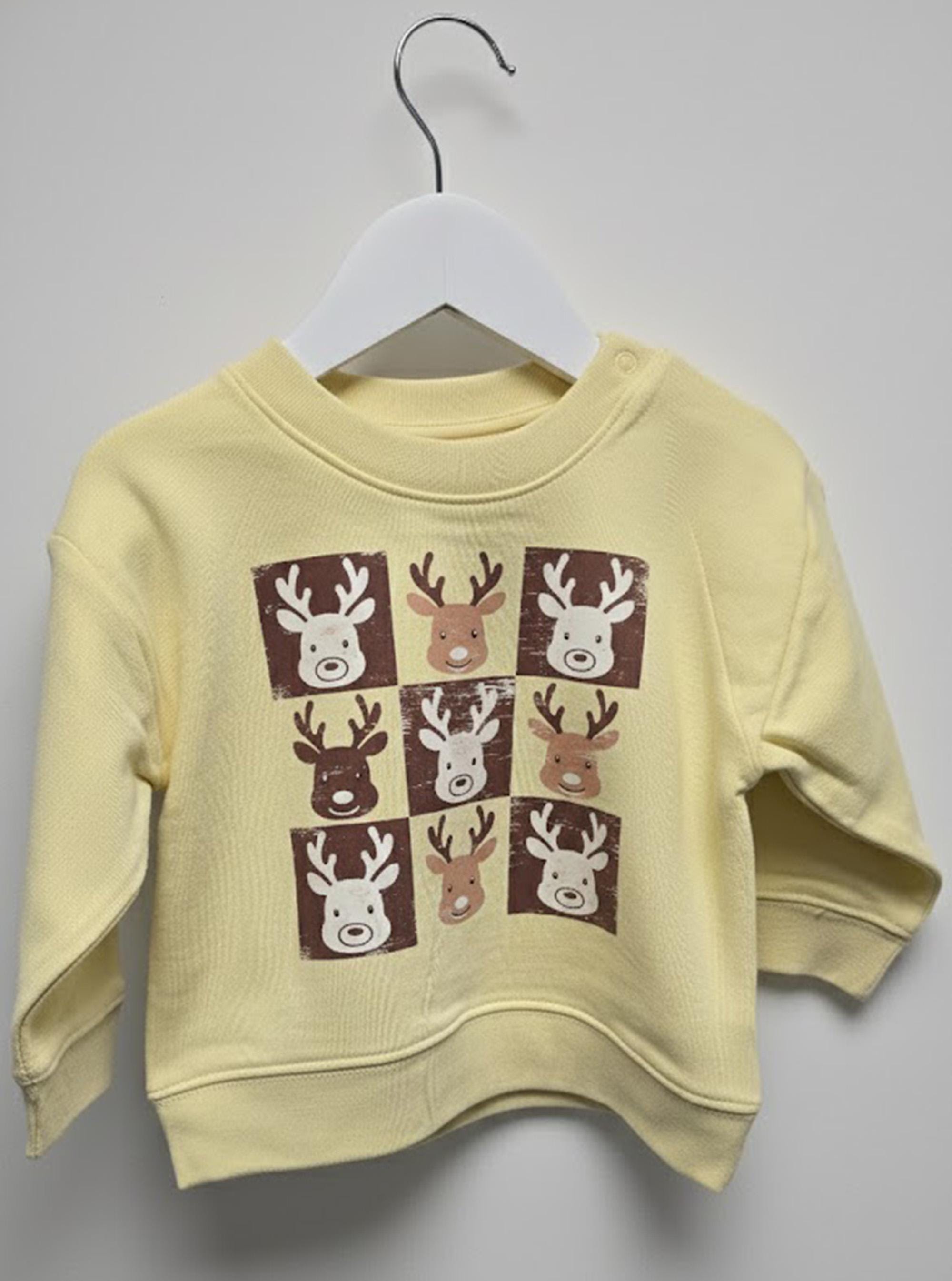Reindeer Grid Christmas Sweatshirt – Winter Holiday Animal Top for Kids | Trendy Tykes