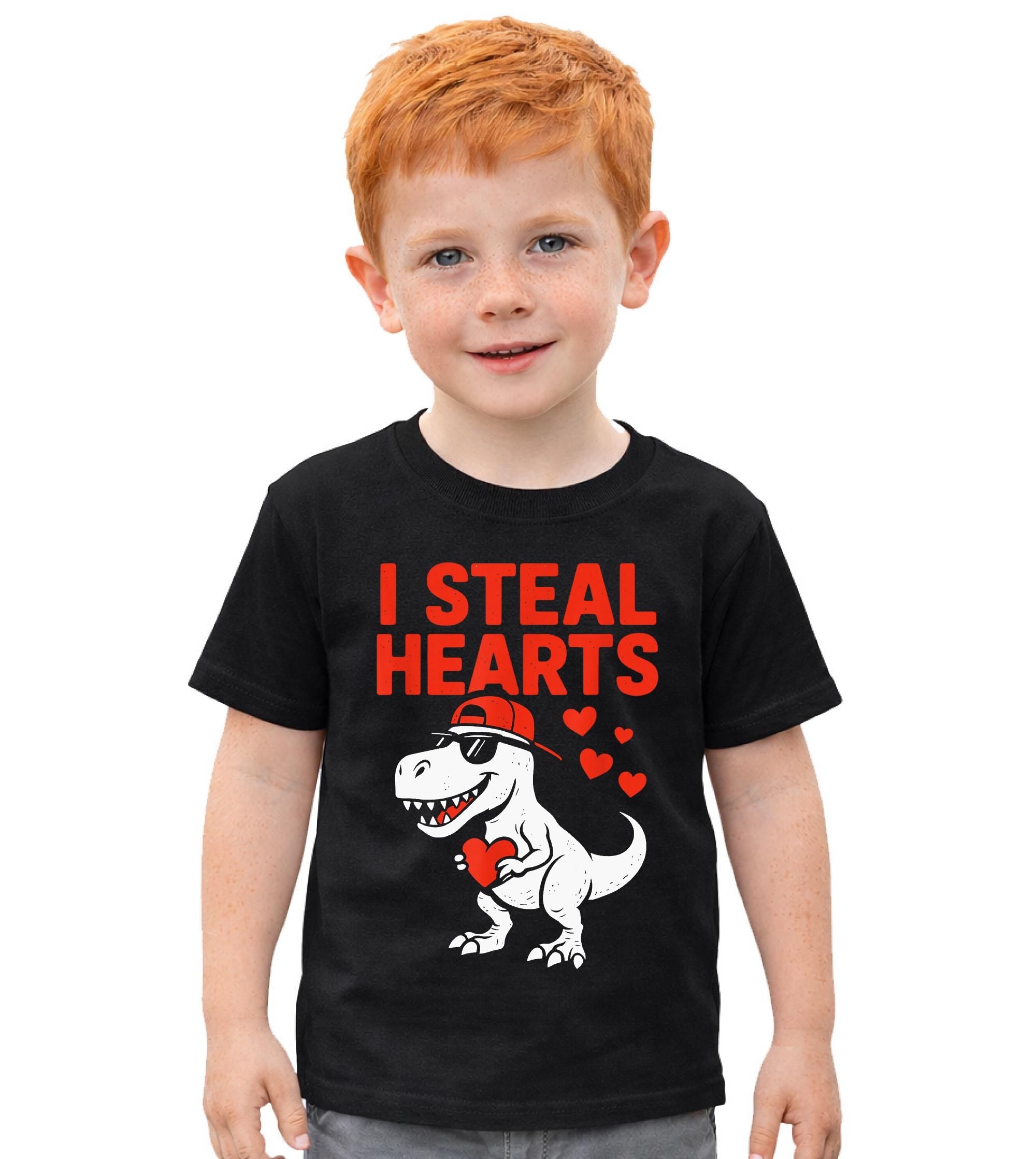 I Steal Hearts Dinosaur Kids T Shirt – Valentine Boys Tee Toddler Love Dino Top