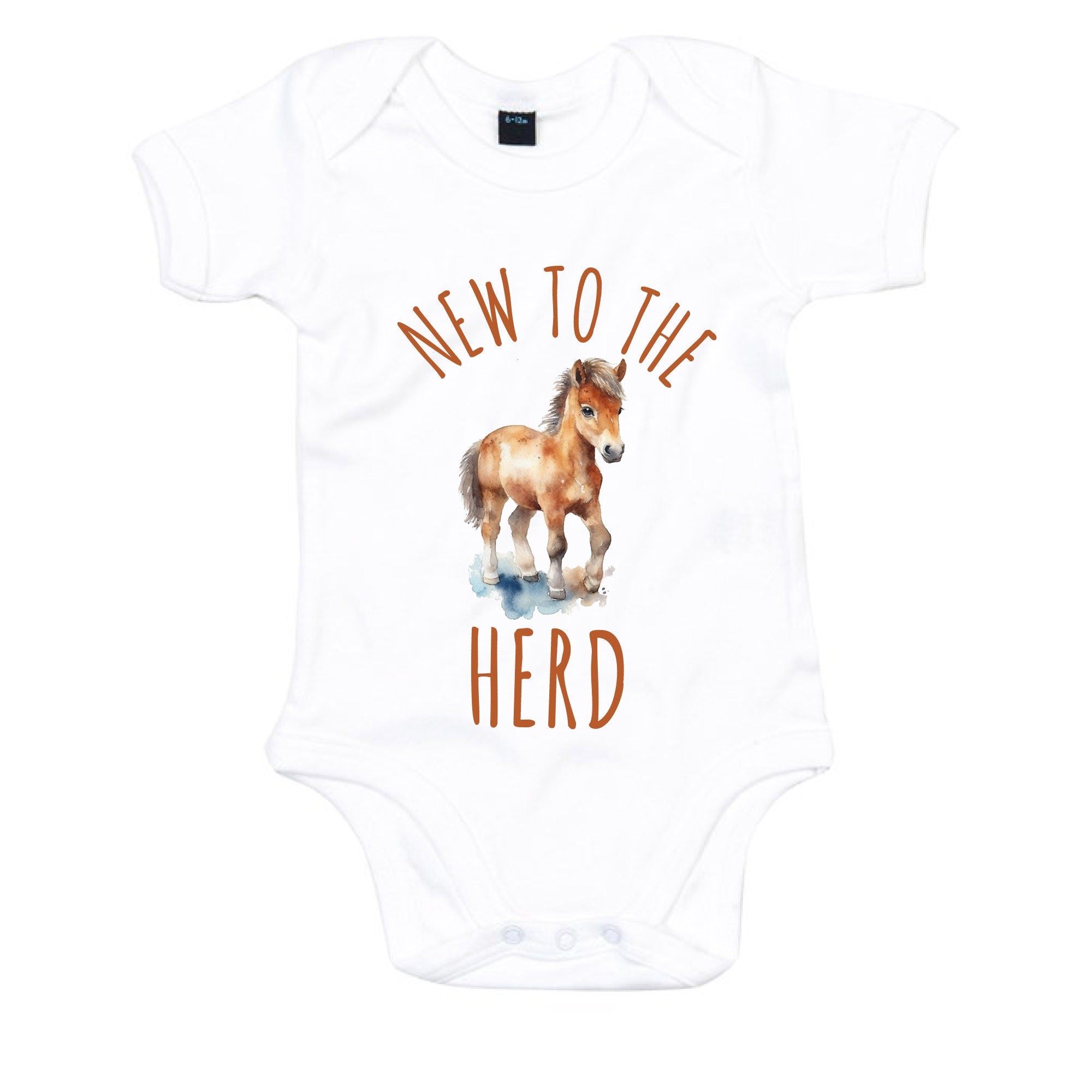 Cute Baby Horse New to the Herd Announcement Bodysuit - Organic Cotton - GOTS Certified - Multiple Sizes and Colors