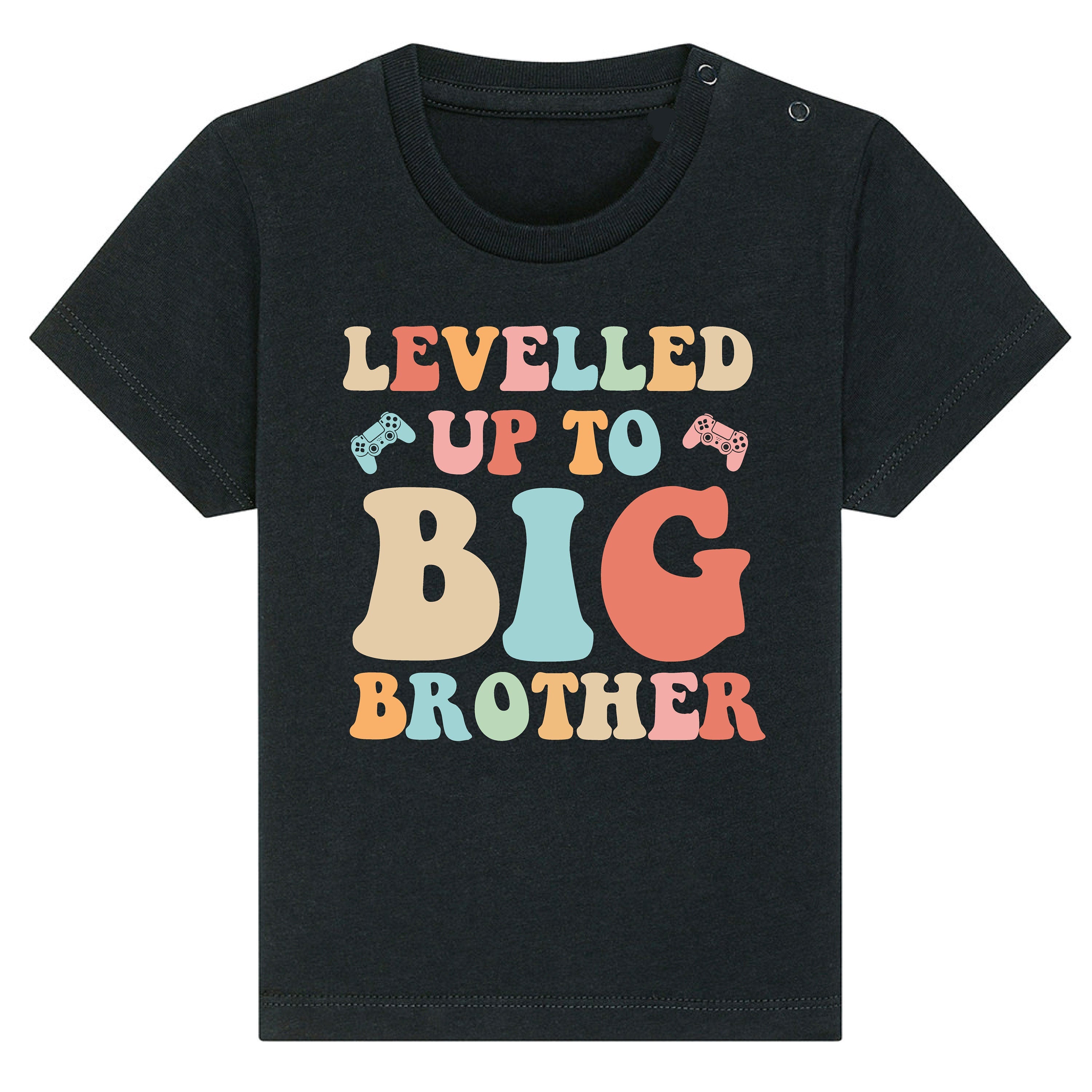 Levelled Up to Big Brother T-Shirt - Organic Cotton Kids Tee - New Big Brother Gift - Toddler Sibling Announcement Shirt