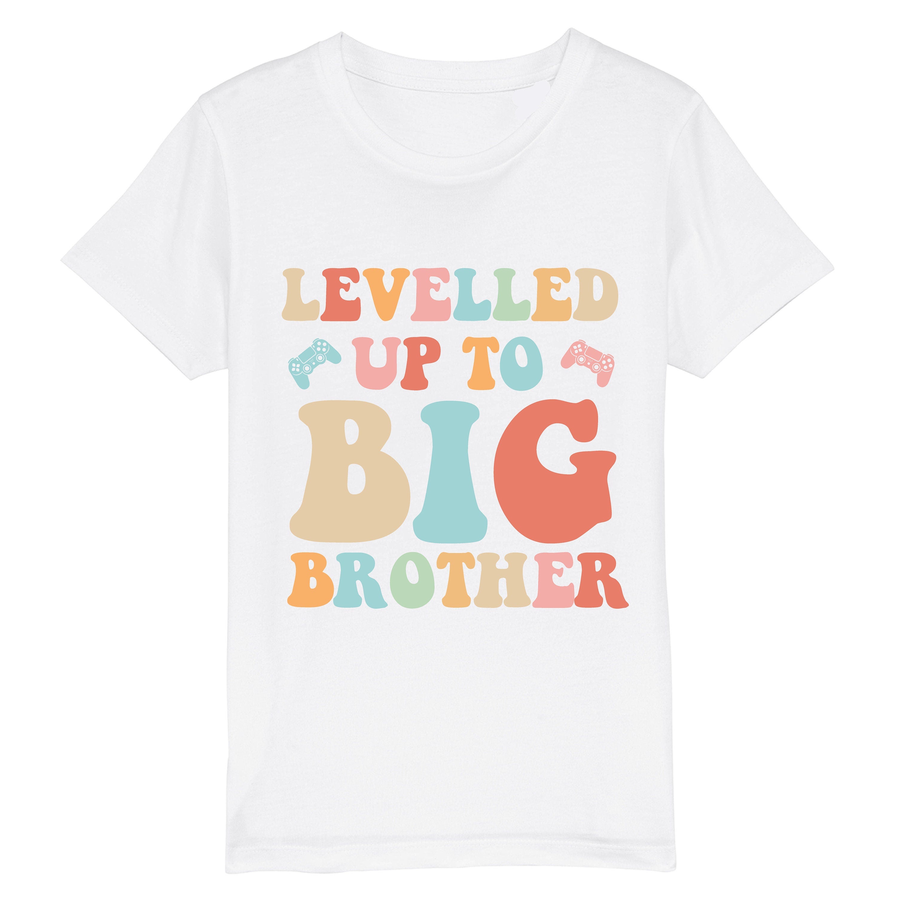 Levelled Up to Big Brother T-Shirt - Organic Cotton Kids Tee - New Big Brother Gift - Toddler Sibling Announcement Shirt
