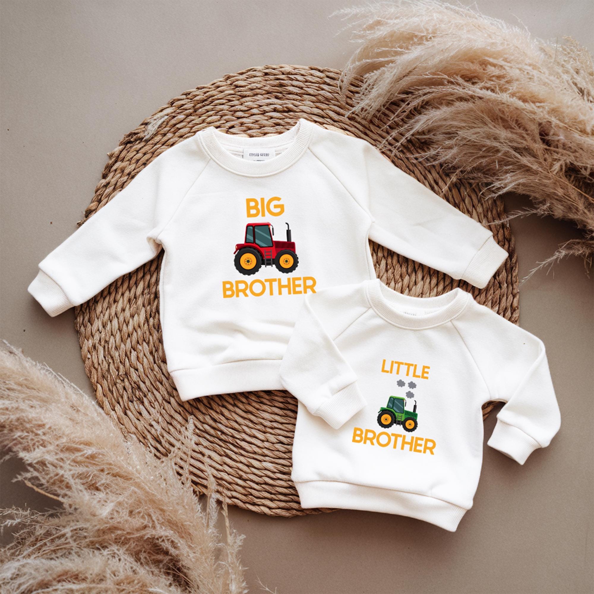 Trendy Tykes Matching Kids White Jumpers with big tractor and little tractor