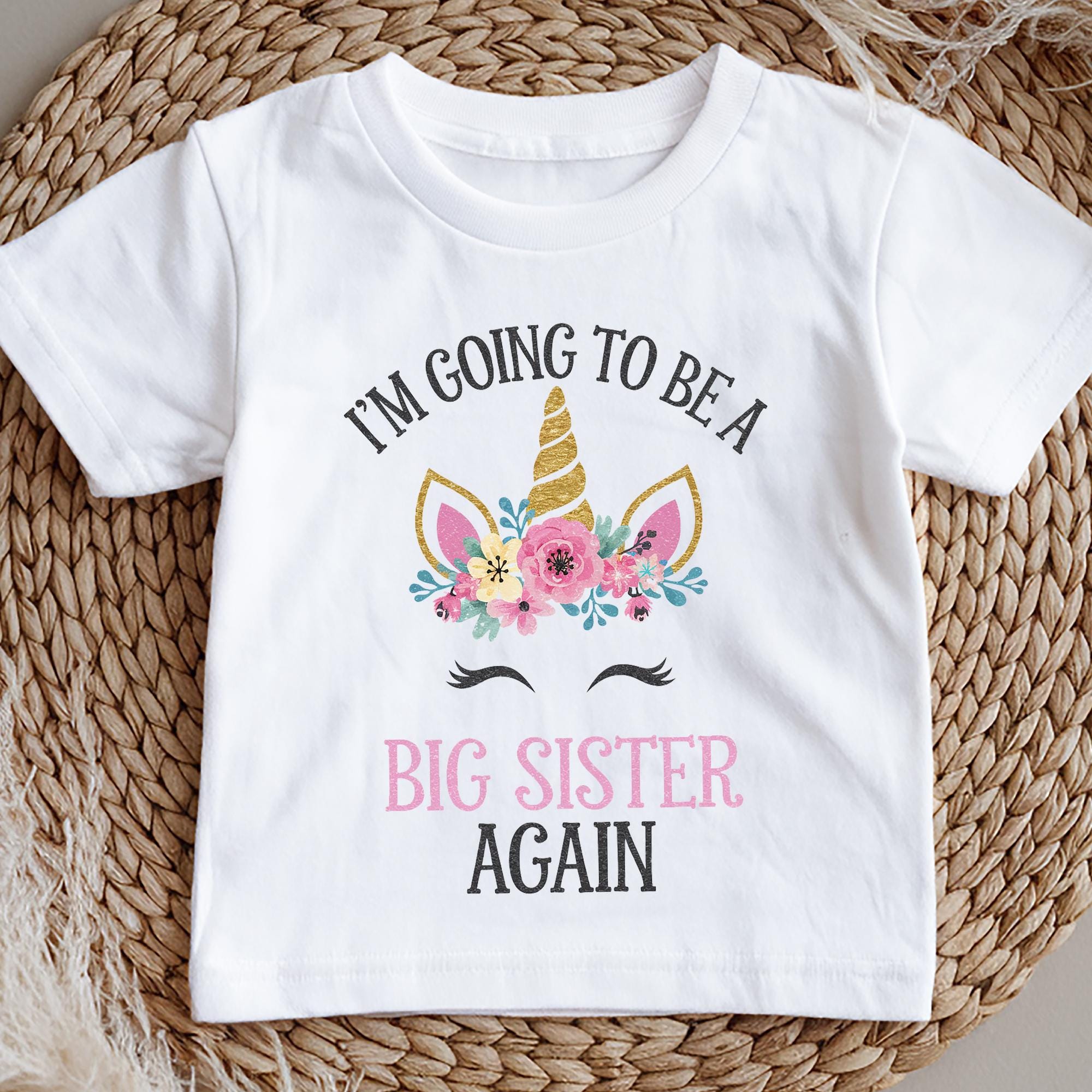 Big Sister Again Unicorn Shirt | I'm Going to Be a Big Sister Again Tee | Floral Unicorn Sibling Reveal Shirt | Girls Pregnancy Announcement