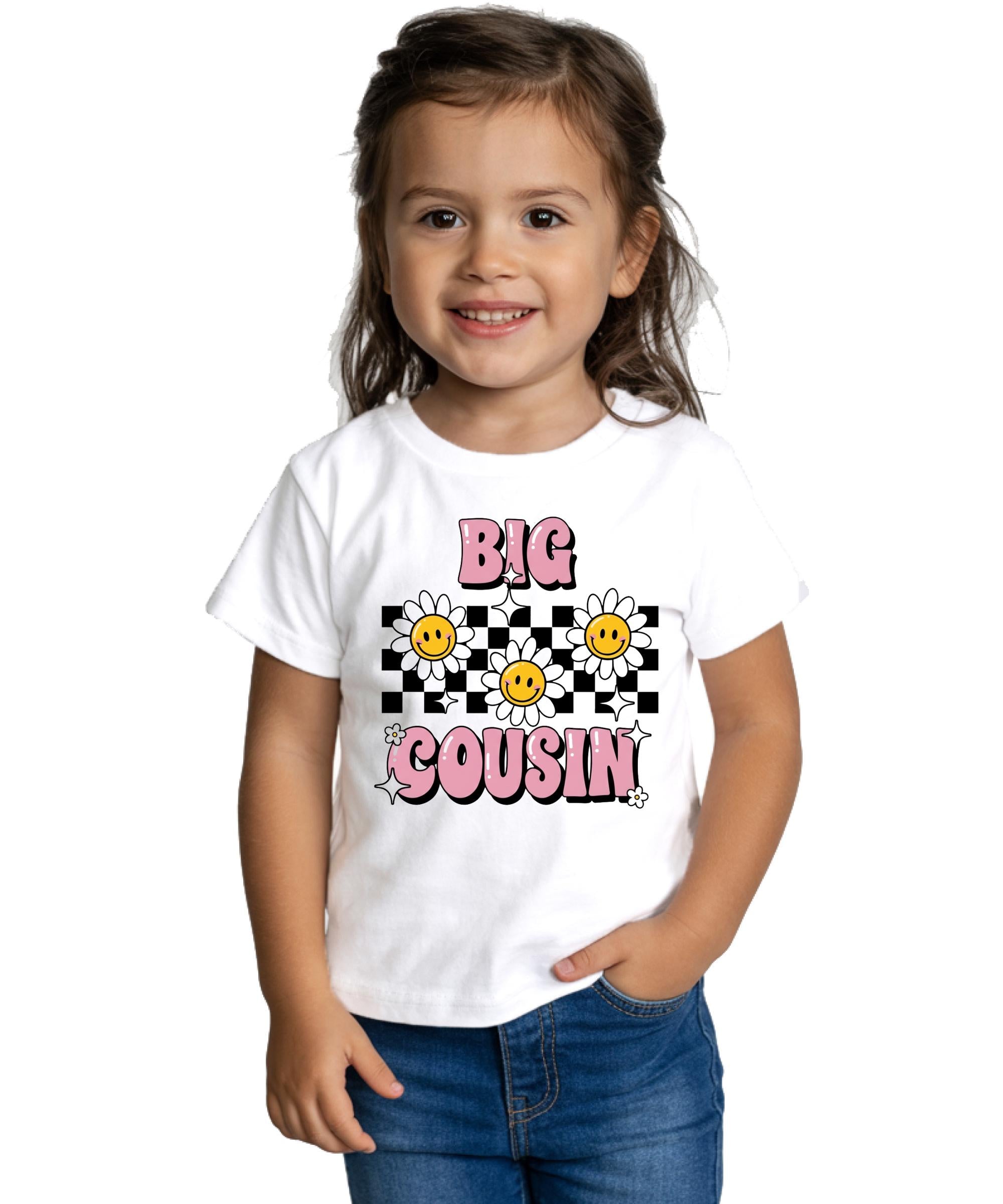 Big Cousin T-Shirt for Kids – Cute Retro Daisy Flower Cousin Shirt – Toddler & Youth Cousin Announcement Outfit – Family Baby Reveal Gift