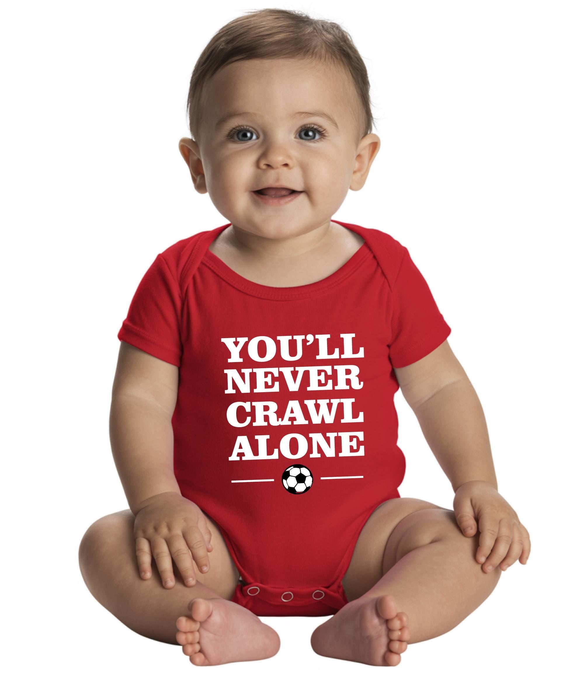 Red Baby Vest "You’ll Never Crawl Alone" • 100 Cotton Infant Top • Football Fan Baby Gift