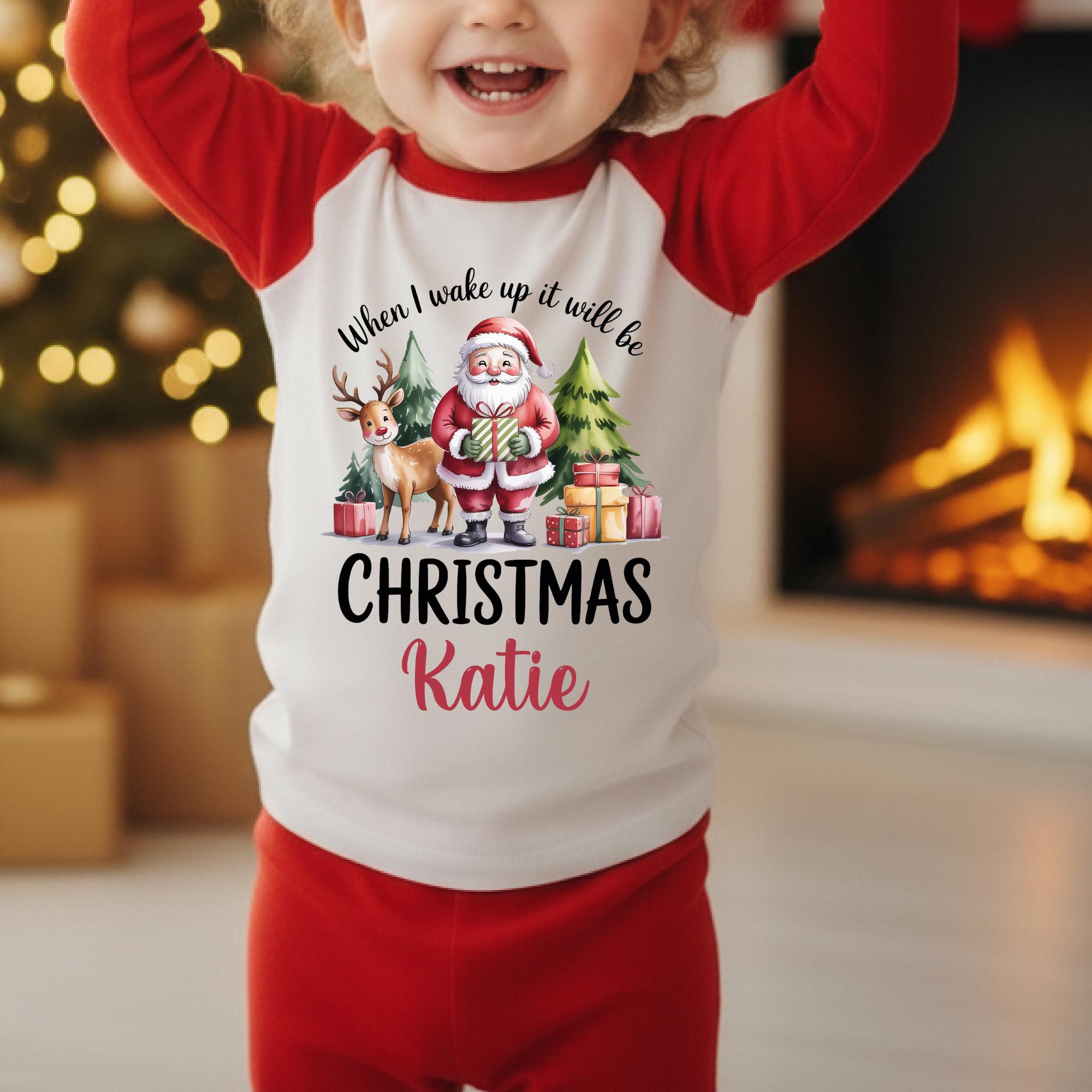 Personalised When I wake up will be Christmas | Sibling Matching Xmas Pjs | Siblings Matching Pyjamas | Toddler Christmas Pyjamas