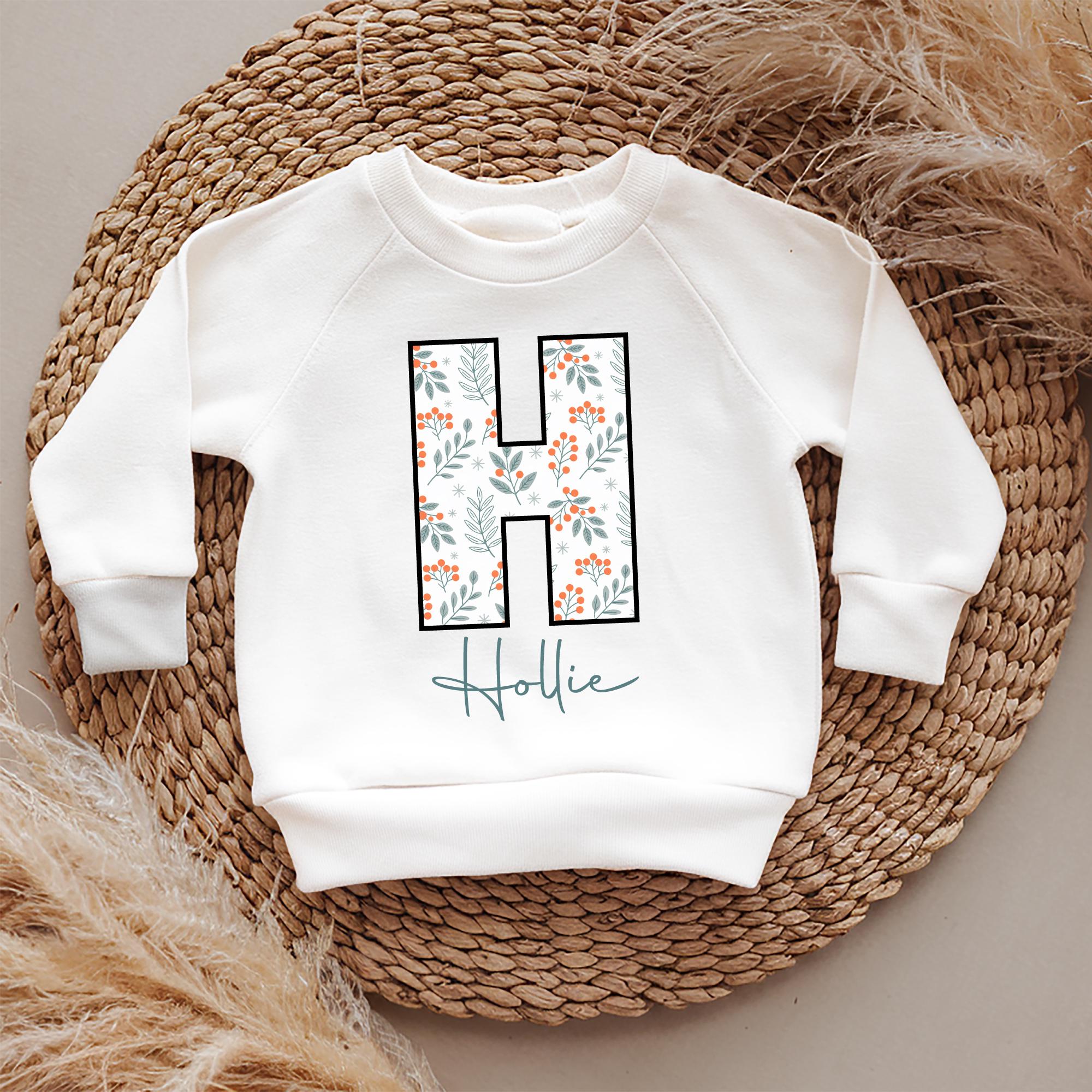 Personalised Name Kids Sweatshirt – Custom Initial Jumper with Floral Letter – Baby & Toddler Gift, Custom Name Sweater Girl or Boy