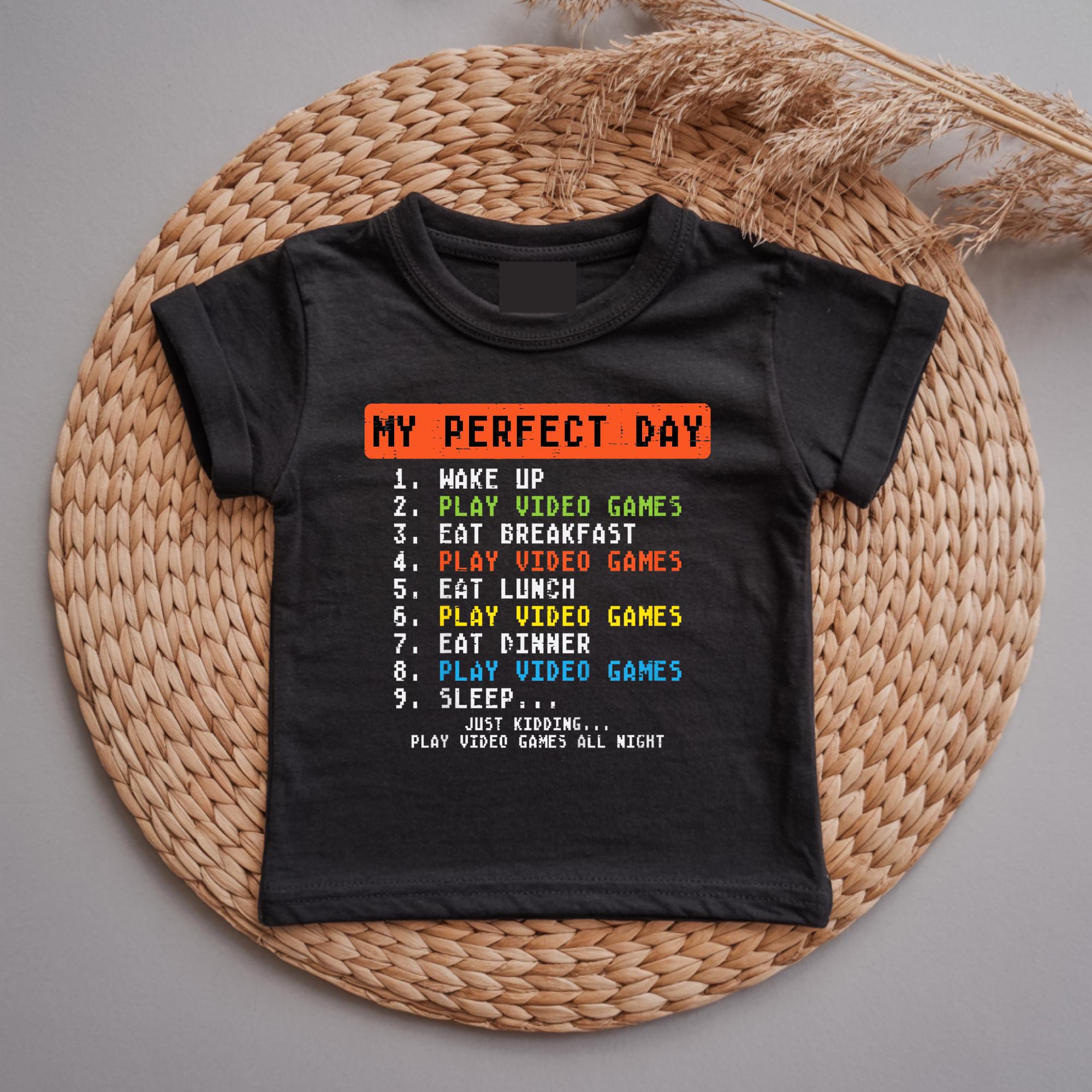 My Perfect Day Gamer Kids T-Shirt | Funny Video Game Tee for Boys & Girls