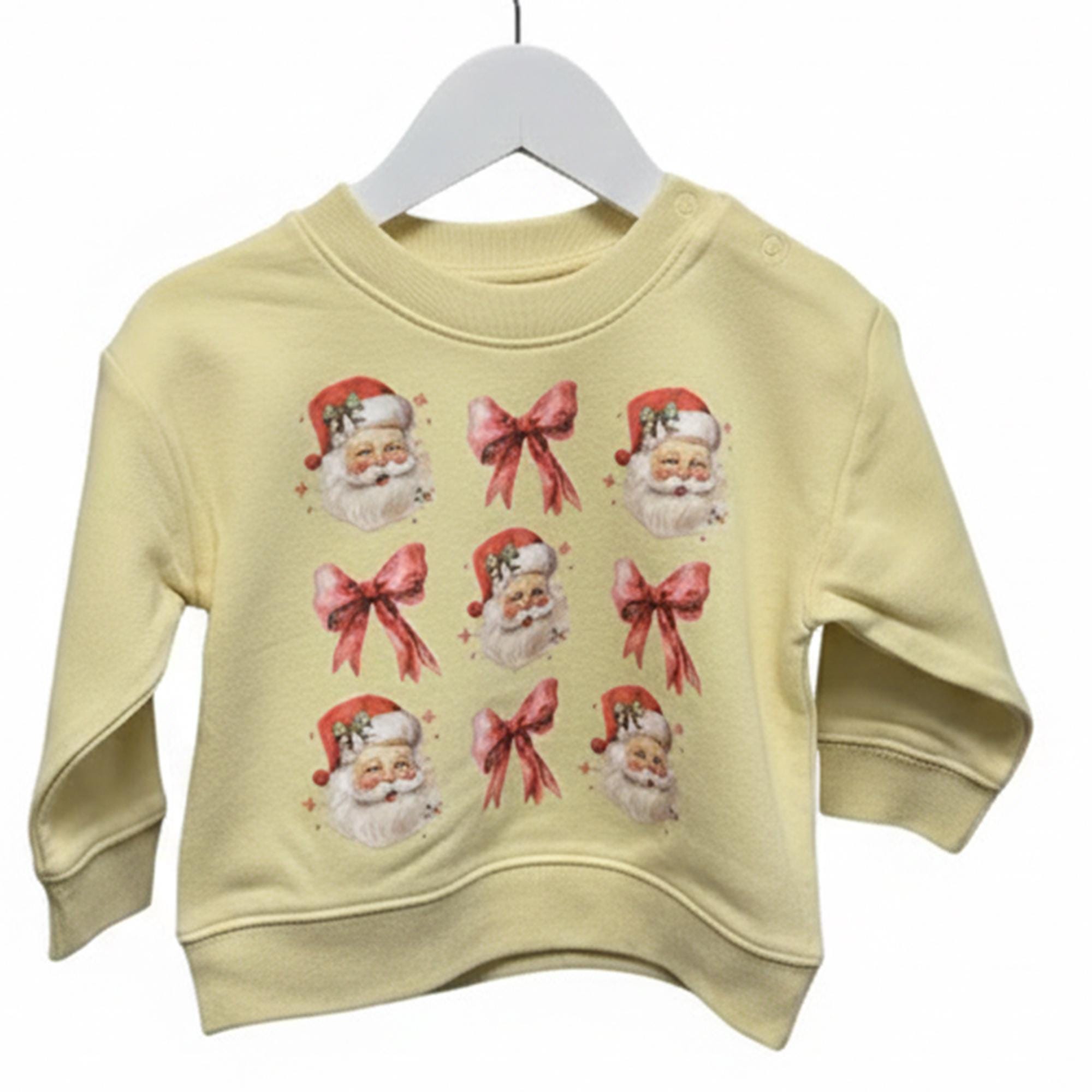 Vintage Santa & Pink Bows Christmas Jumper – Festive Holiday Sweatshirt for Kids | Trendy Tykes