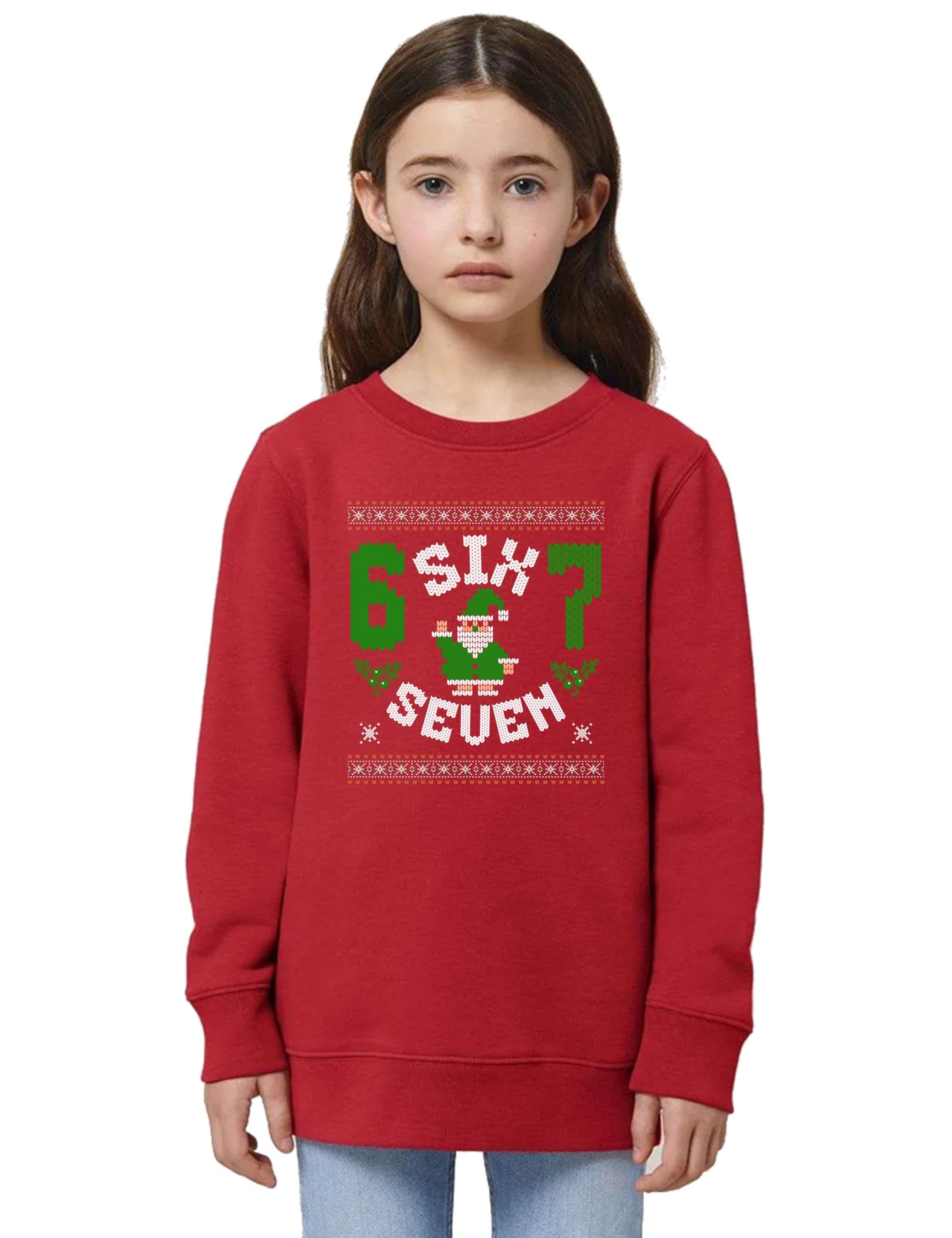Funny 6 7 SEVEN Meme Christmas Jumper for Kids – Red Santa Sweatshirt | Trendy Tykes